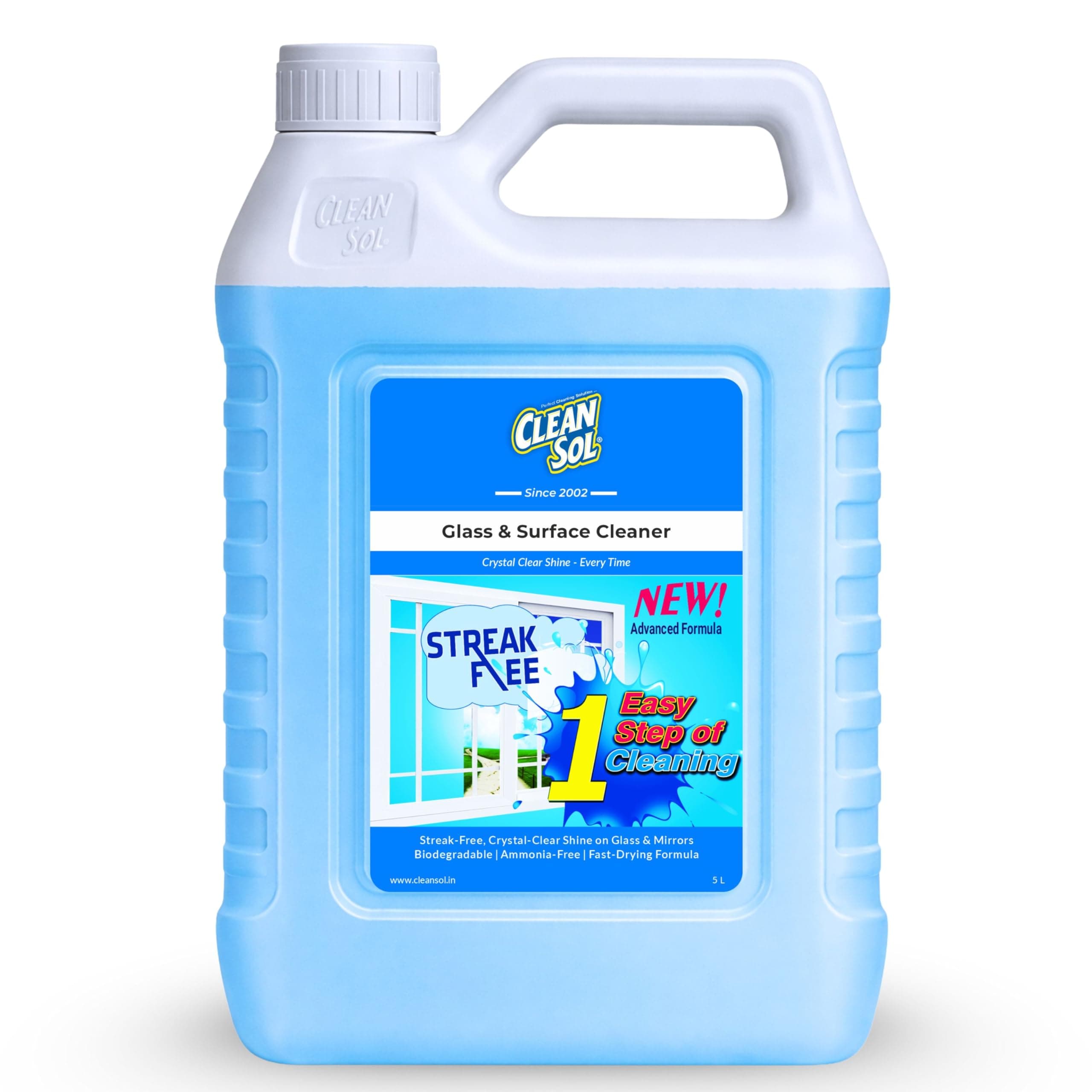 Glass Cleaner Liquid Spray | Streak-Free, Non-Toxic, Ammonia-Free, Eco-Friendly Multi-Surface Glass Cleaner | For Mirror, Window, Kitchen, Car Windshields, | Fresh Fragrance | 5 Litre Pack