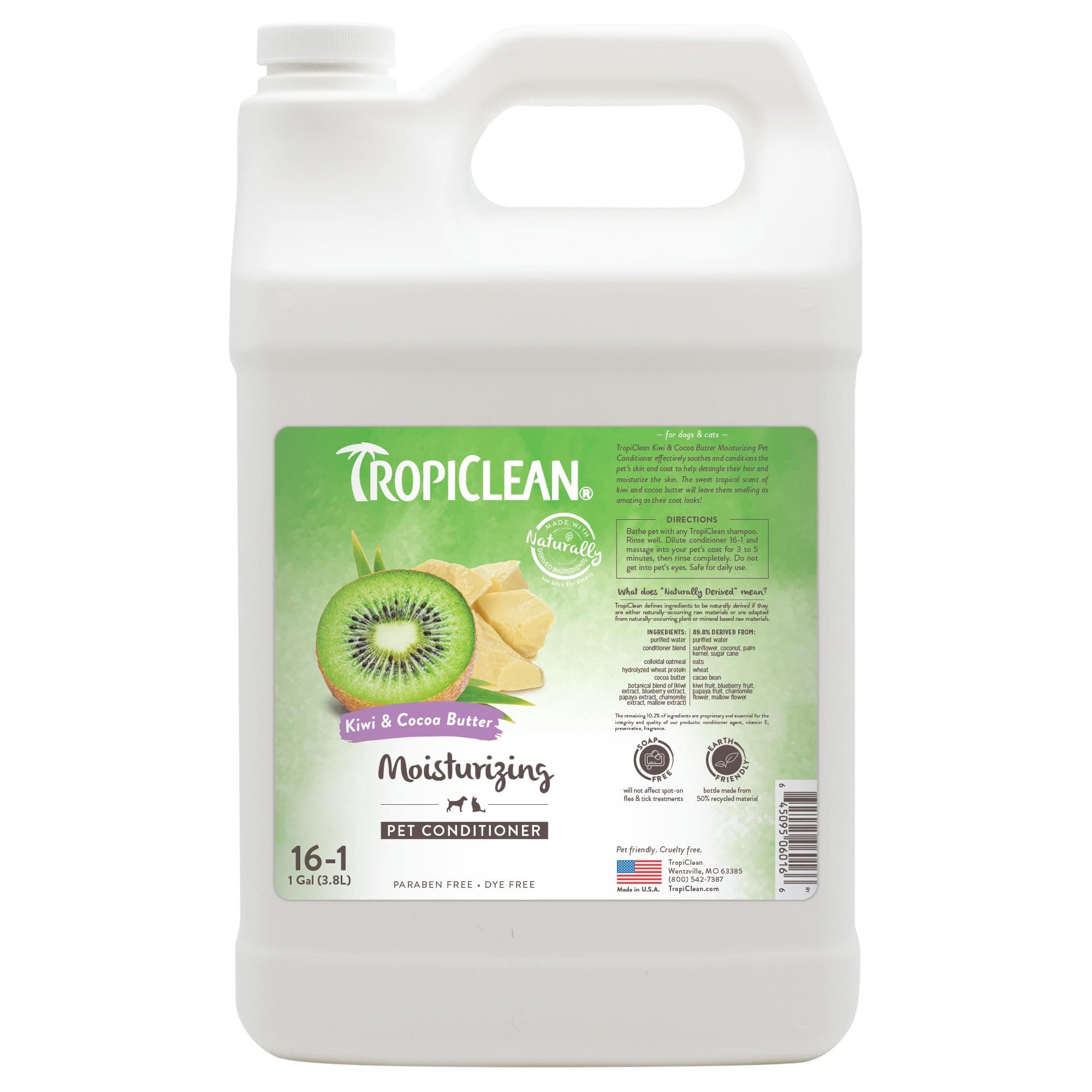 TropiClean Dog Conditioner Grooming Supplies - Moisturising Dog Conditioner for Allergies & Itching - Derived from Natural Ingredients - Used by Groomers - Kiwi & Cocoa Butter, 3.8L