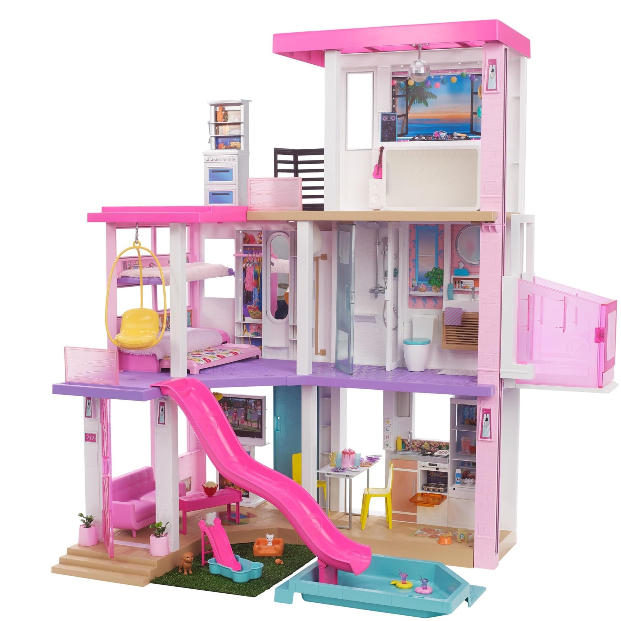 Barbie GRG93 Dream House with Lights and Sound, House with Pool and Elevator, Includes Dress Up Doll, House and Accessories, Ages 3 and Up