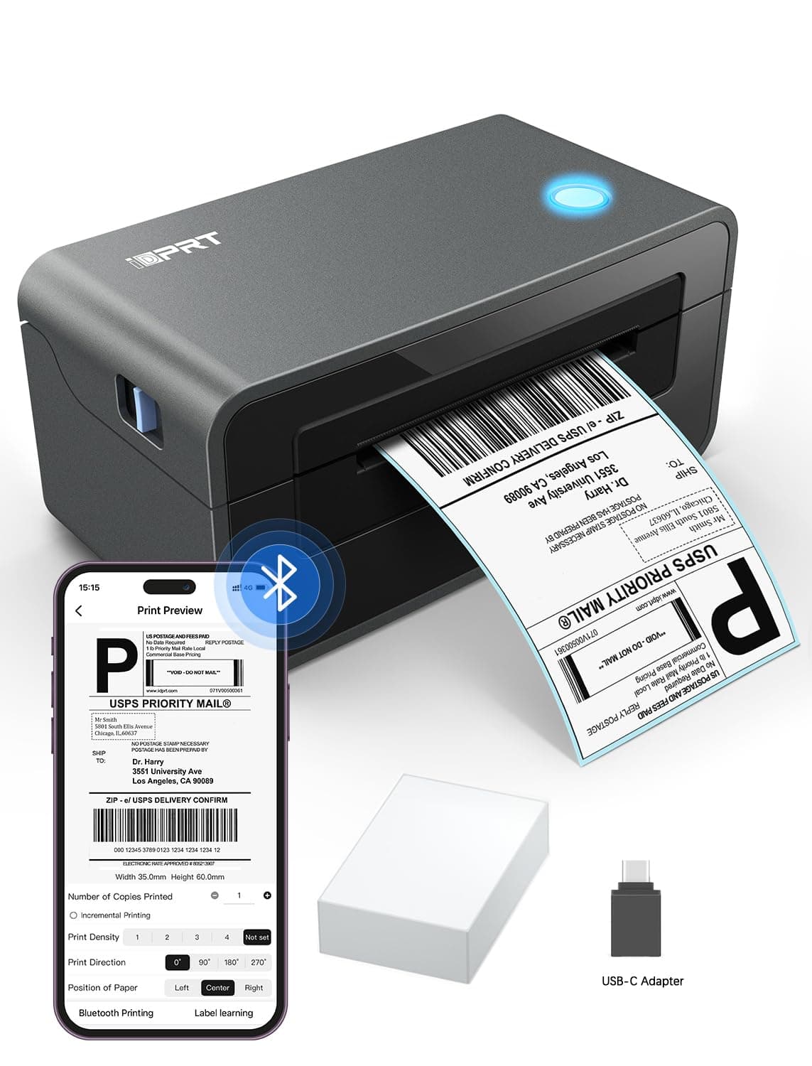 Bluetooth Thermal Shipping Label Printer for Phone, 4x6, Supports Windows/Mac/iOS/Android, Ideal for Small Business and Shipping Packages
