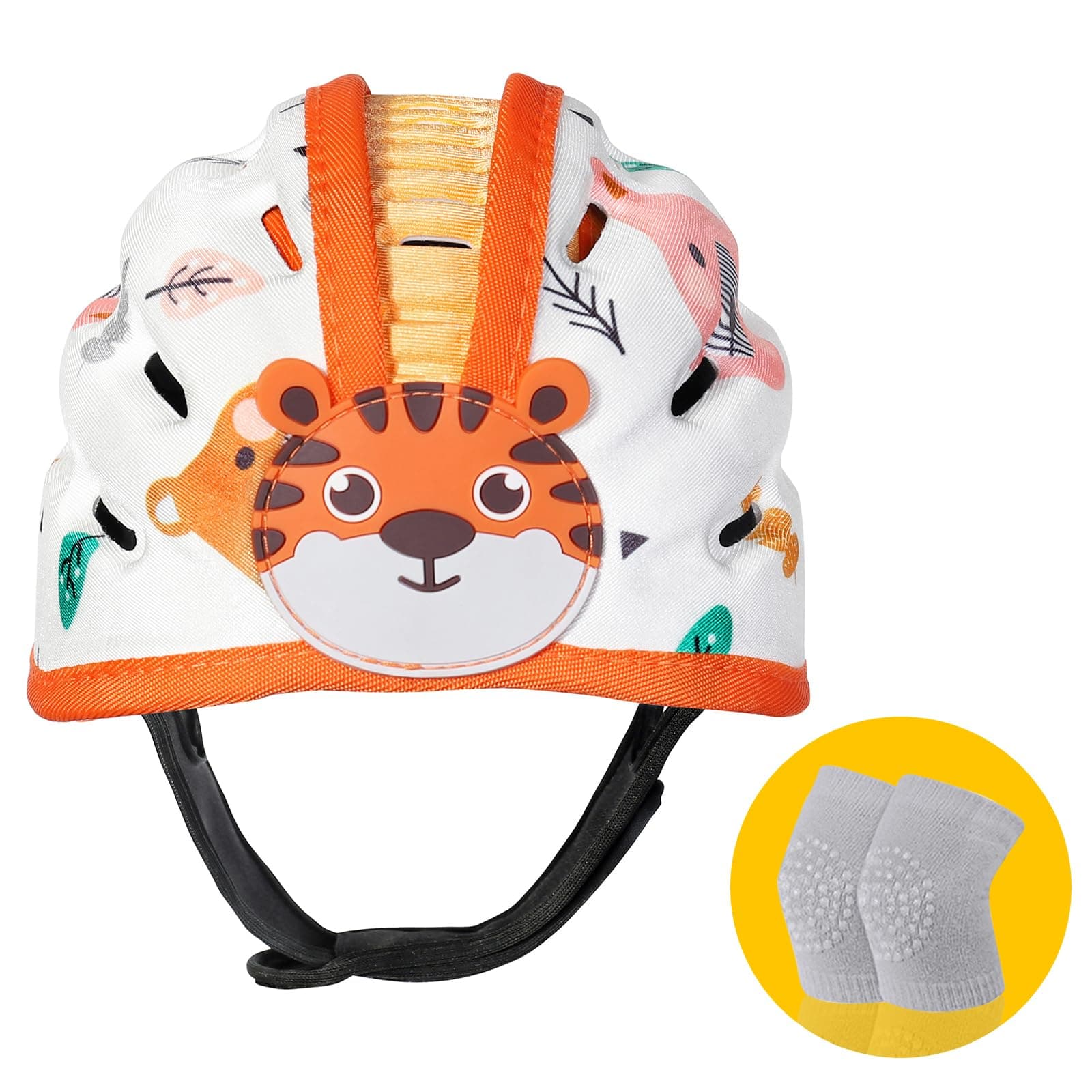 Baby Safety Helmet, Breathable Baby Head Protector for Crawling and Walking, Infant Soft Helmet, Anti-Collision, Ultra-Lightweight, Expandable and Adjustable Age 6m-24m (Orange Tiger)