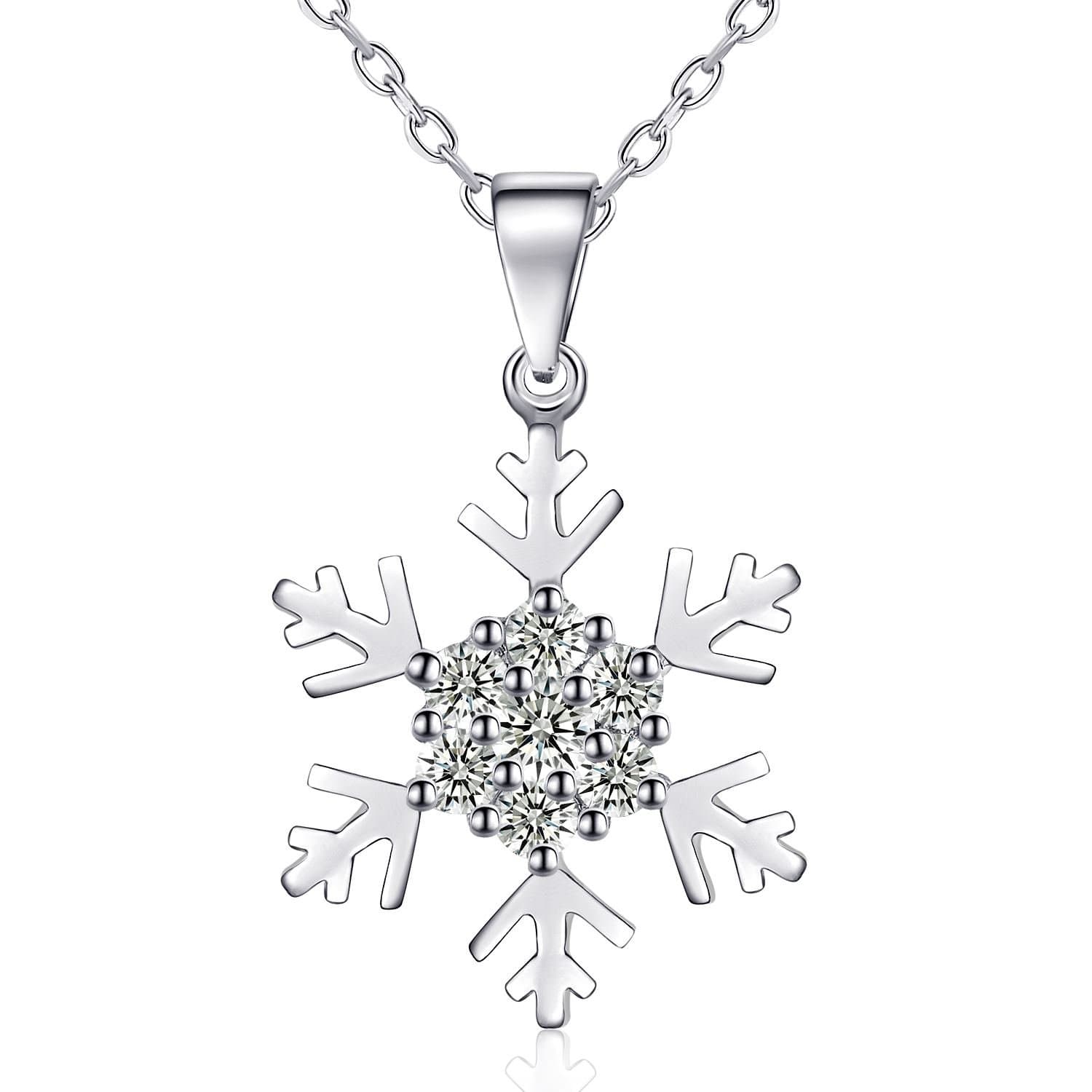 Rosey Necklace for Women “Snow Elves” Silver Jewellery, Women Pendant 925 Sterling Silver with Cubic Zirconia, 18-inch Chain with 3.5 cm Extender