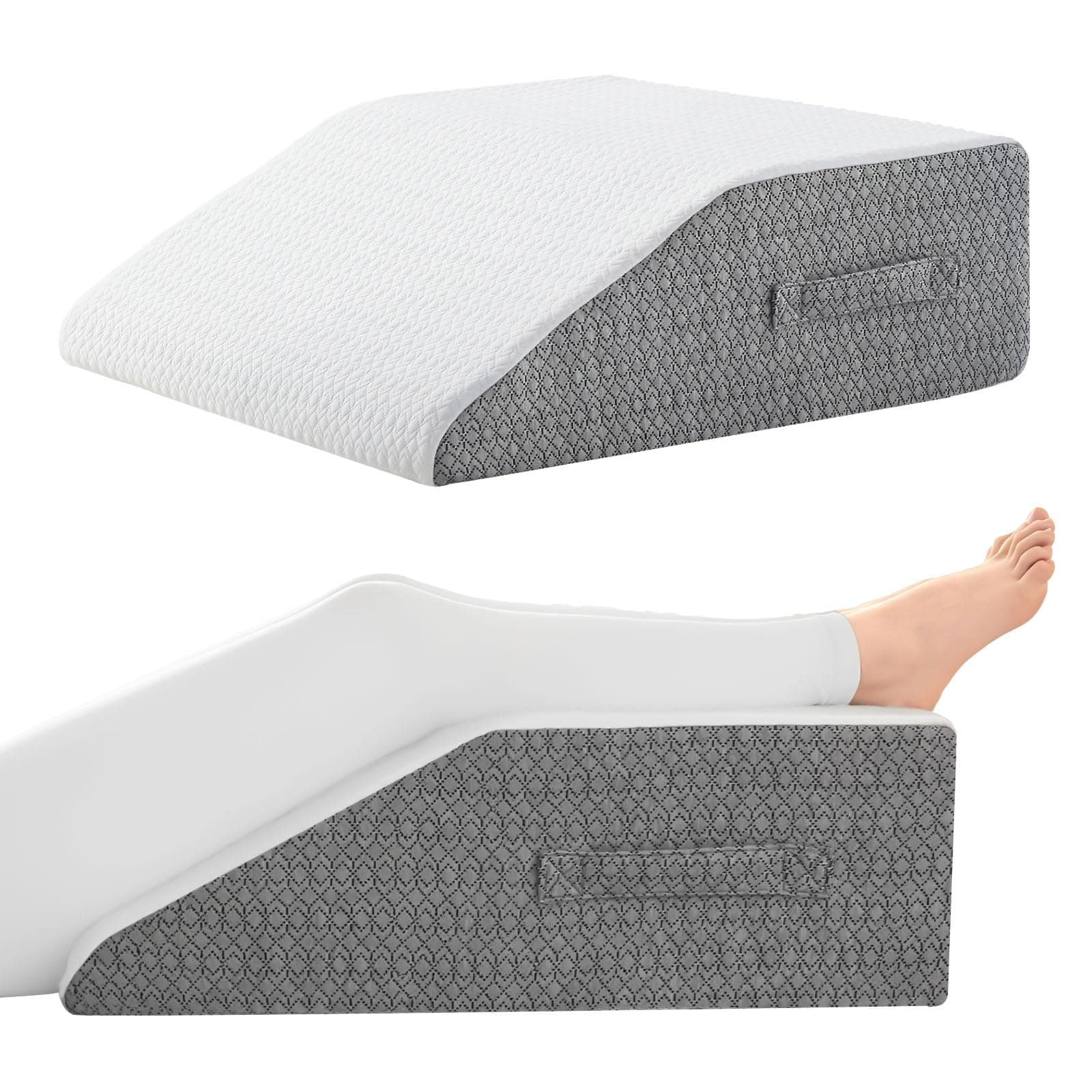 Leg Pillow for Elevation & Support, 24"x22"x6" Memory Foam Cushion with Grey White Patterned Polyester Cover, Ideal for Improving Circulation & Relaxing Leg
