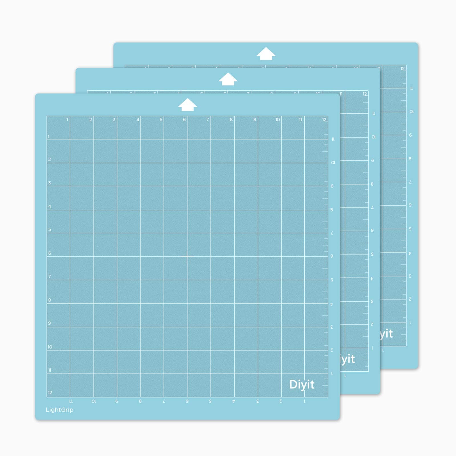 Diyit Lightgrip Cutting Mat for Silhouette Cameo 4/3/2/1 (3 PCS, 12x12)-Blue Gridded Cutting Mat for Diy Projects