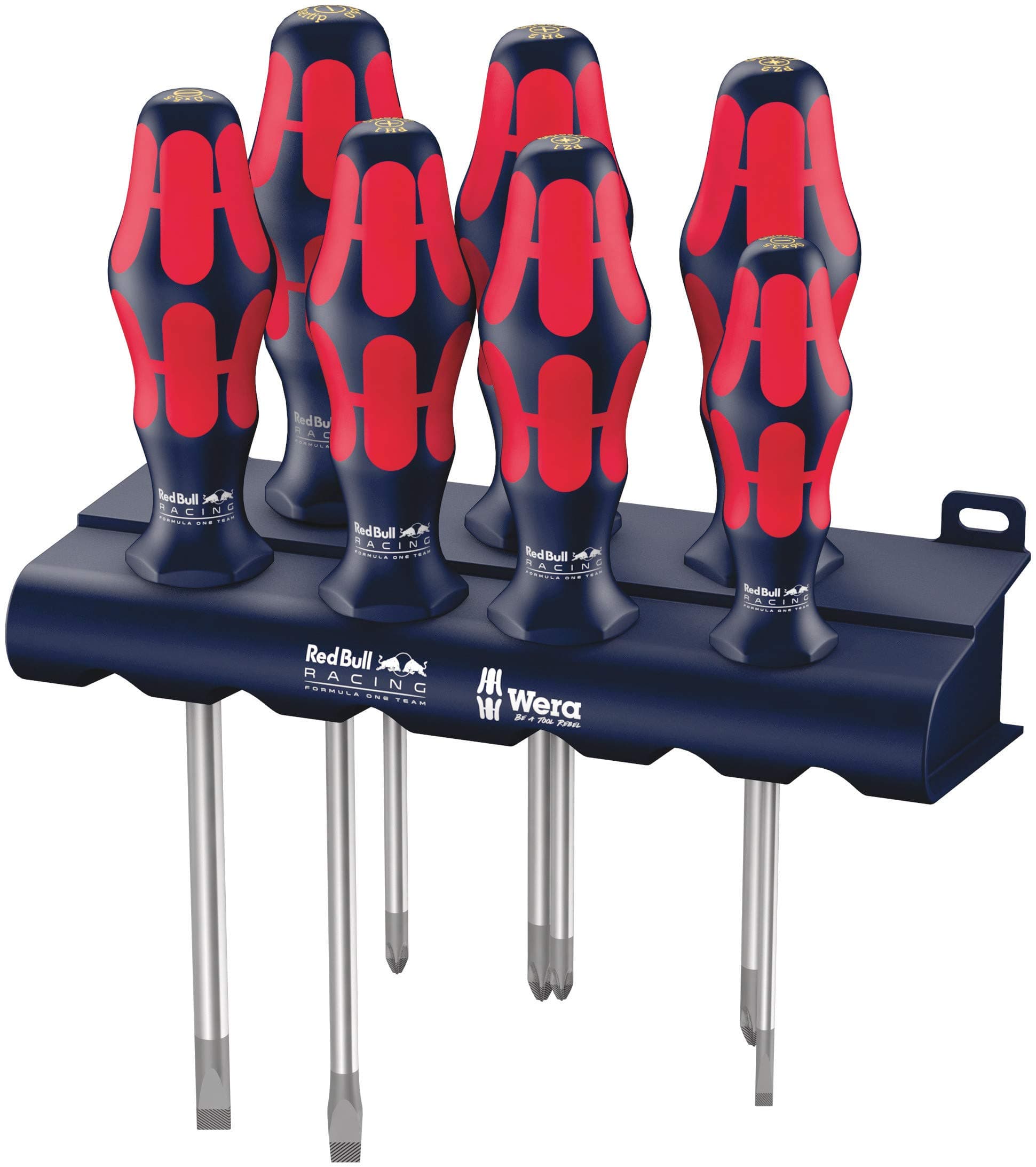 Wera 05227700001 Red Bull Racing Screwdriver Set, Kraftform Plus Lasertip, Rack, 7-Piece