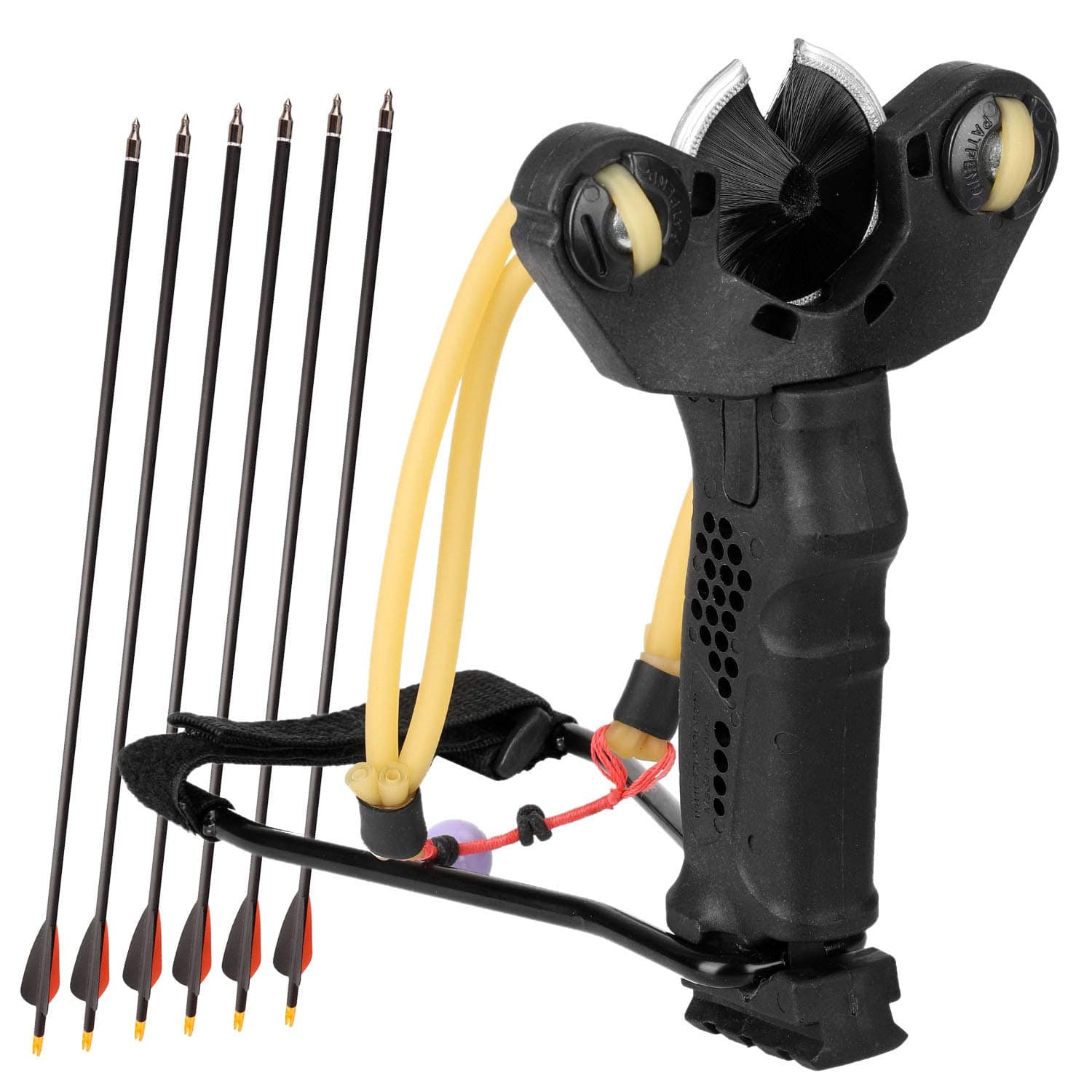 YuXing Professional Fishing/Hunting Slingshot Include 6 Arrows (Alloy Arrow with Mixed Carbon Shaft)