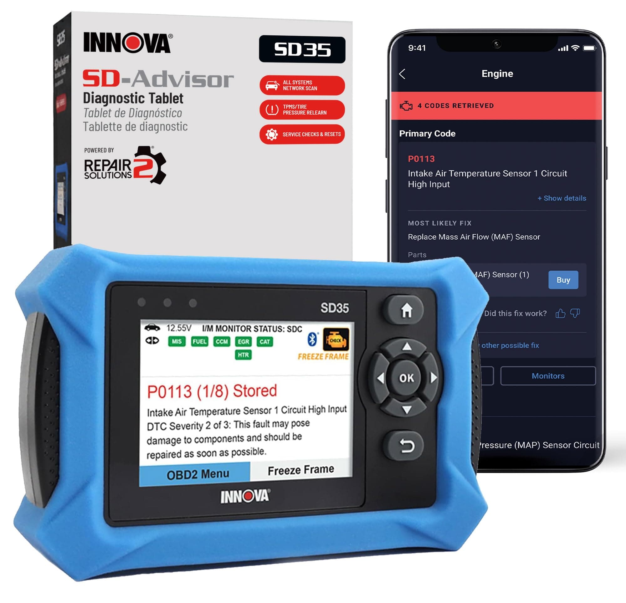 Innova SD35 OBD2 Scanner – ABS, SRS, TPMS & Check Engine Code Reader, Live Data, All System Diagnostics, Compatible with Most Vehicles