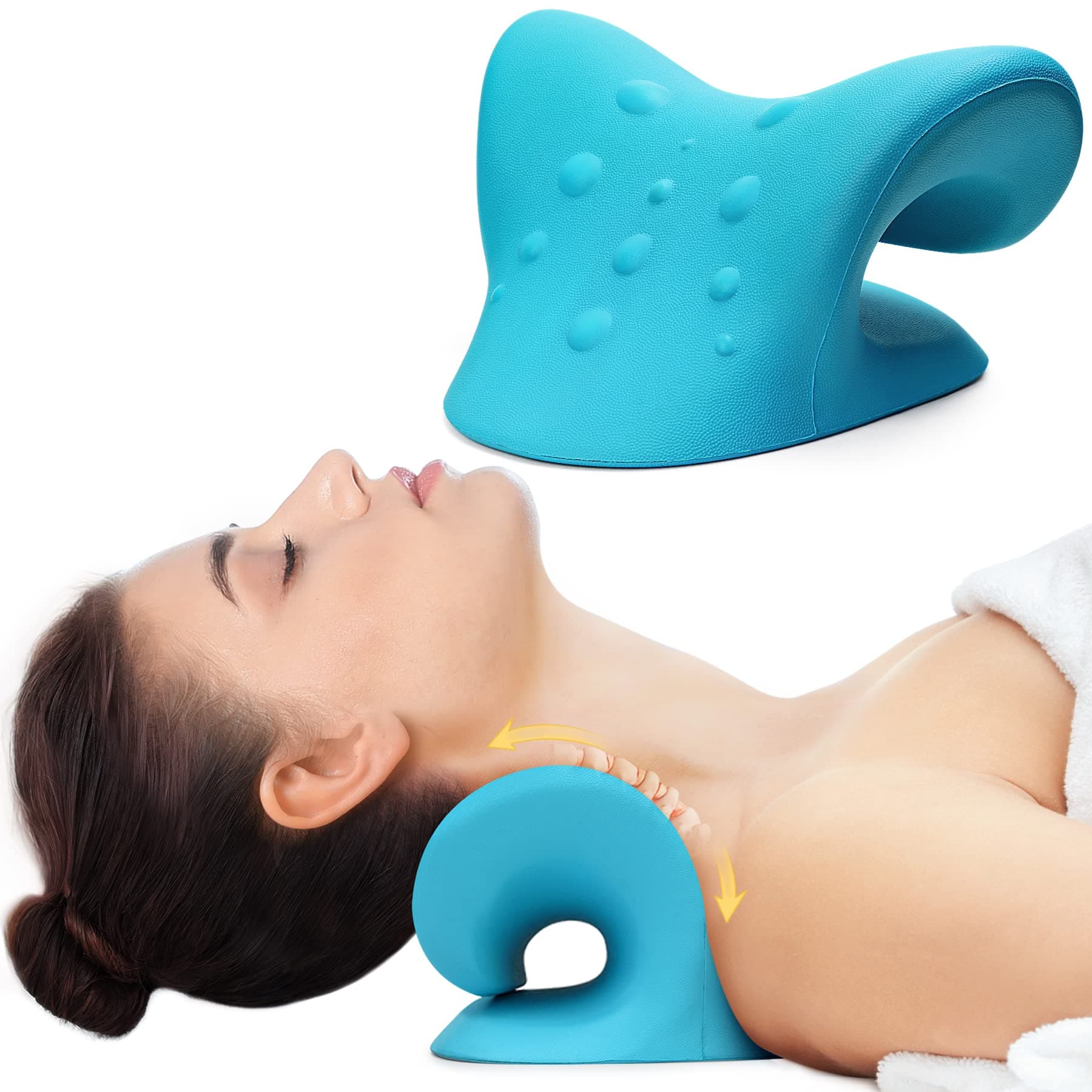 Neck Stretcher for Pain Relief, Neck and Shoulder Relaxer, Cervical Traction Device for TMJ Pain Relief and Cervical Spine Alignment Neck Curve Corrector, Chiropractic Pillow (Blue)