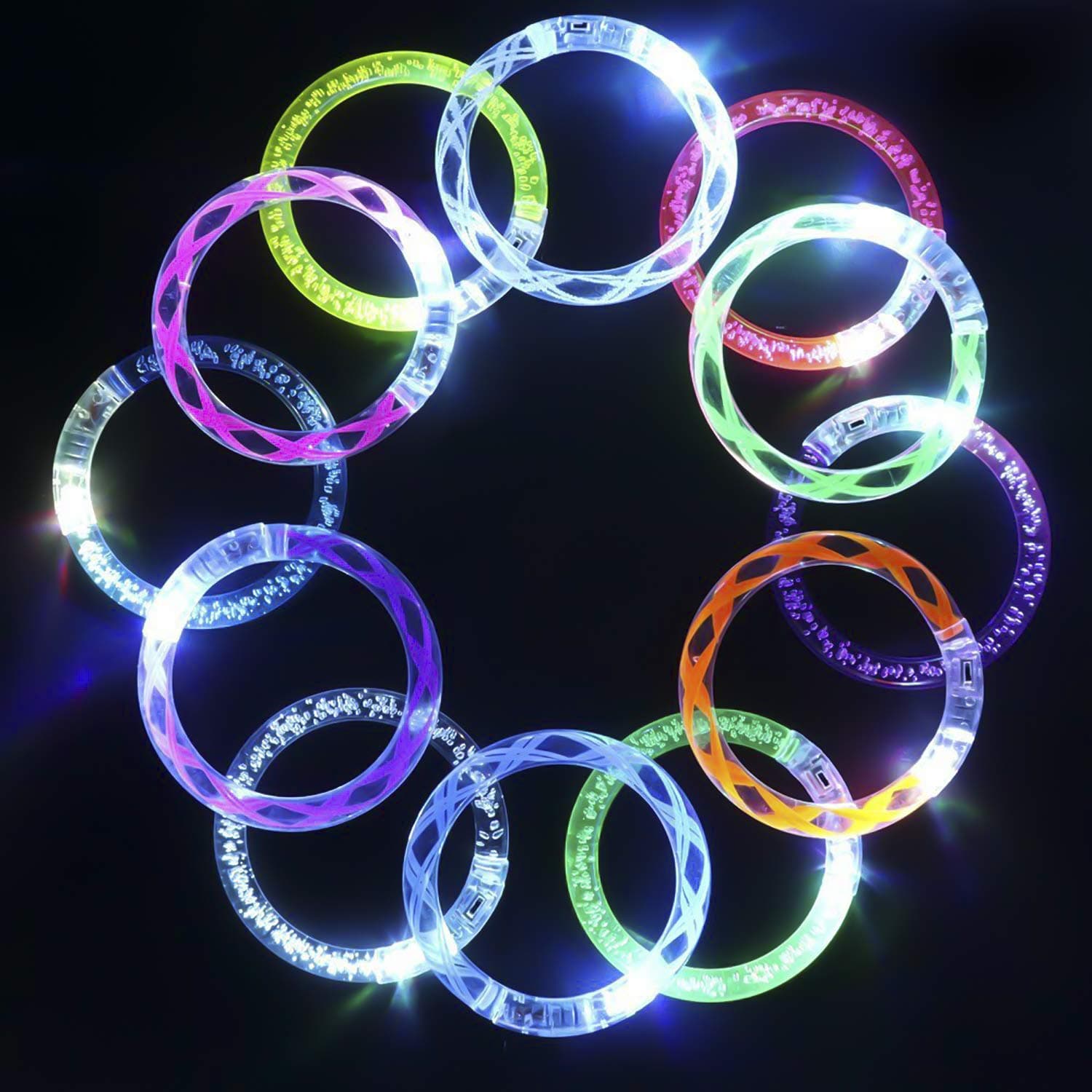 24 Pack Flashing Colorful LED Grow Bracelets with 6 Spare Batteries For Wedding, Birthdays, Concert, Night Games Fun Events