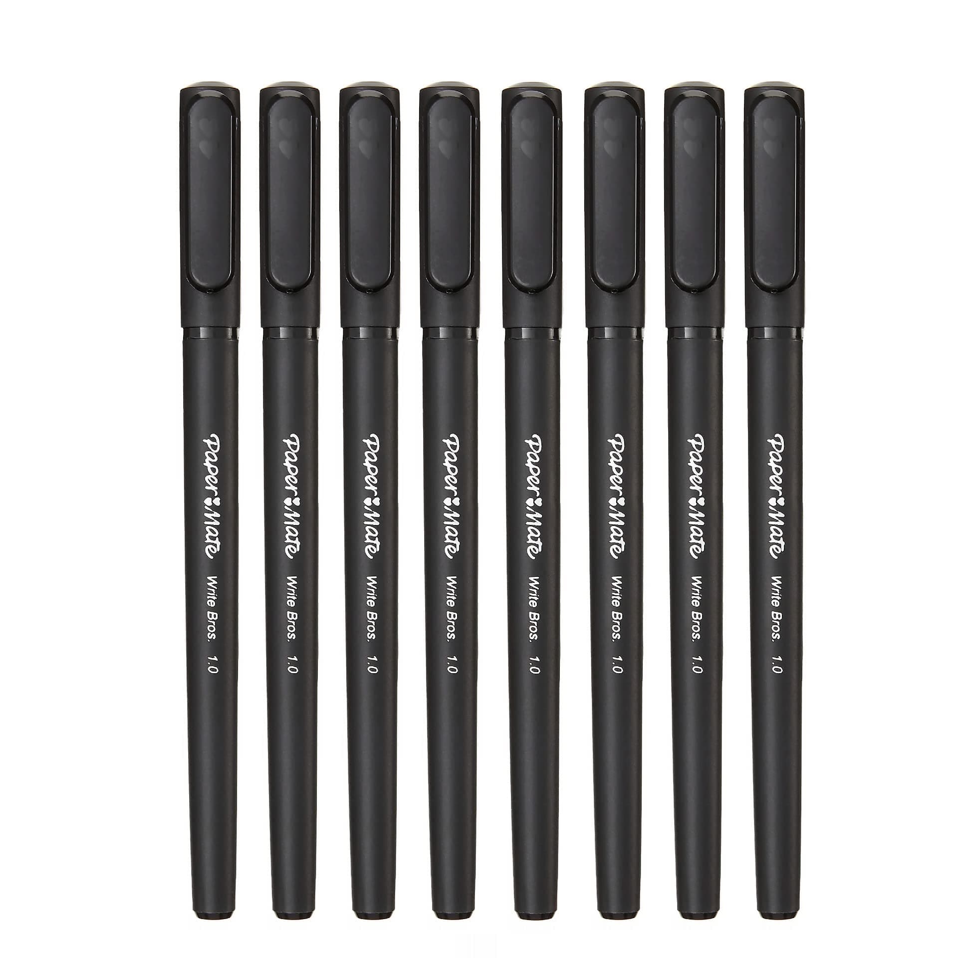 Write Bros Ball Pen, Ballpoint Stick Pen, Black Ink with Black Barrel, 1mm Medium Point - 8 Pack (2140570)