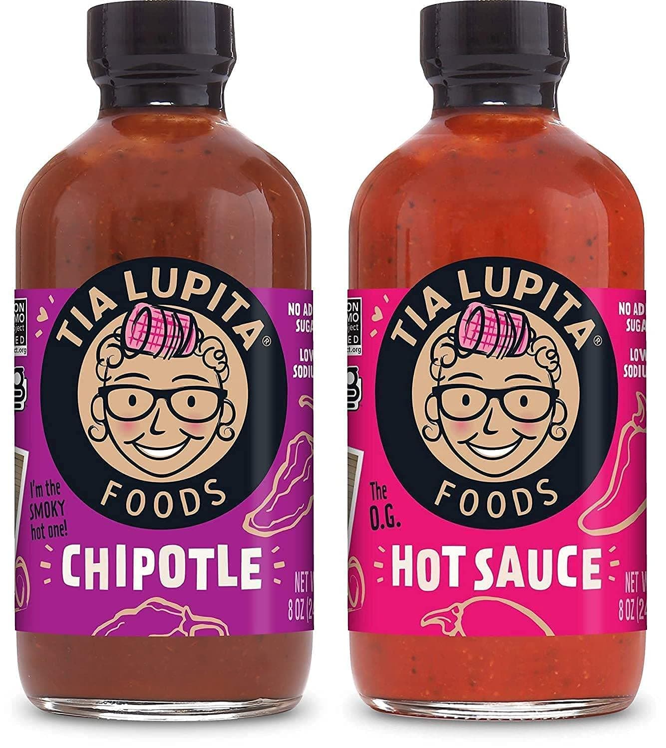 Tia Lupita Hot Sauce Variety Pack | 8 oz x 2 Bottles of Flavorful Heat - Hot Sauce + Chipotle | Gluten Free, Non GMO, Sugar Free, Low Sodium, Keto, No Carbs