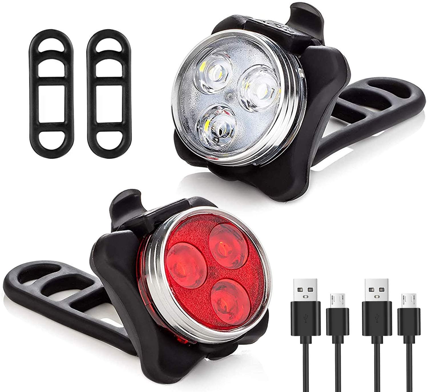 Bike Light Set | SEE & BE SEEN | Super-Bright! | 3x Bigger & Rechargeable Batteries | Water & Dirt Proof | Uncompromising Safety with 4 Extremely Useful Lighting Modes | Easy-To-Use Mounting Systemโฆ