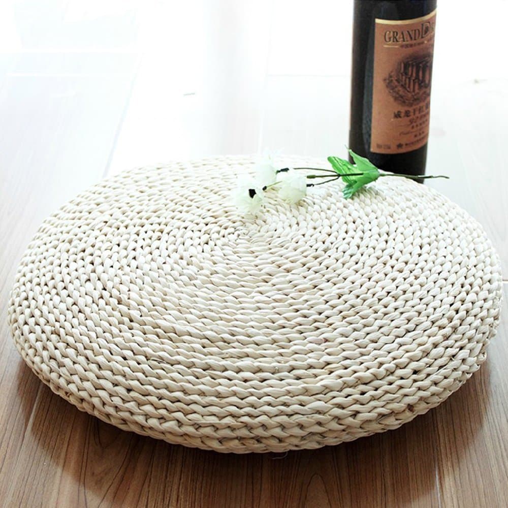 3 Bees Handcrafted Eco-friendly Breathable Padded Knitted Straw Flat Seat Cushion,Hand Woven Tatami Floor Cushion Corn Maize Husk (M)