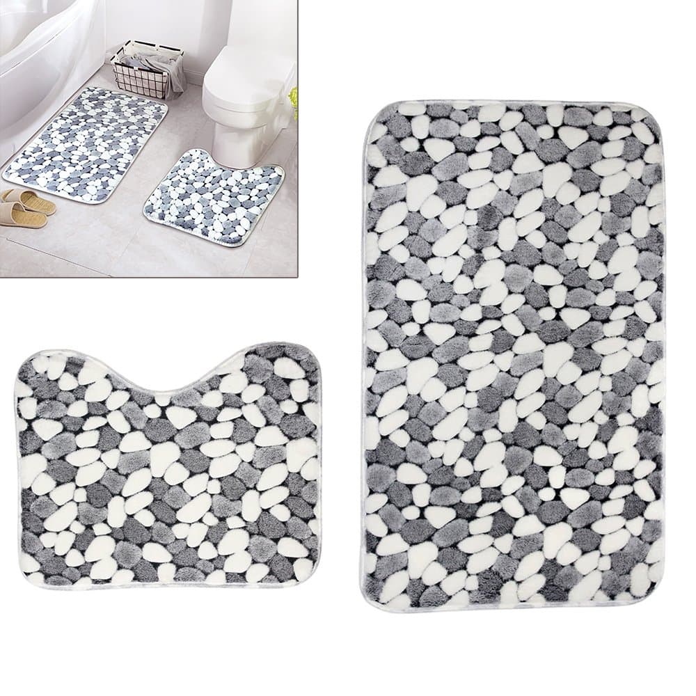 Seacan 2Pcs Bath Rugs Set Bath Mat Non Slip Absorben Bathroom Toilet Mat Washable t Stone Shape