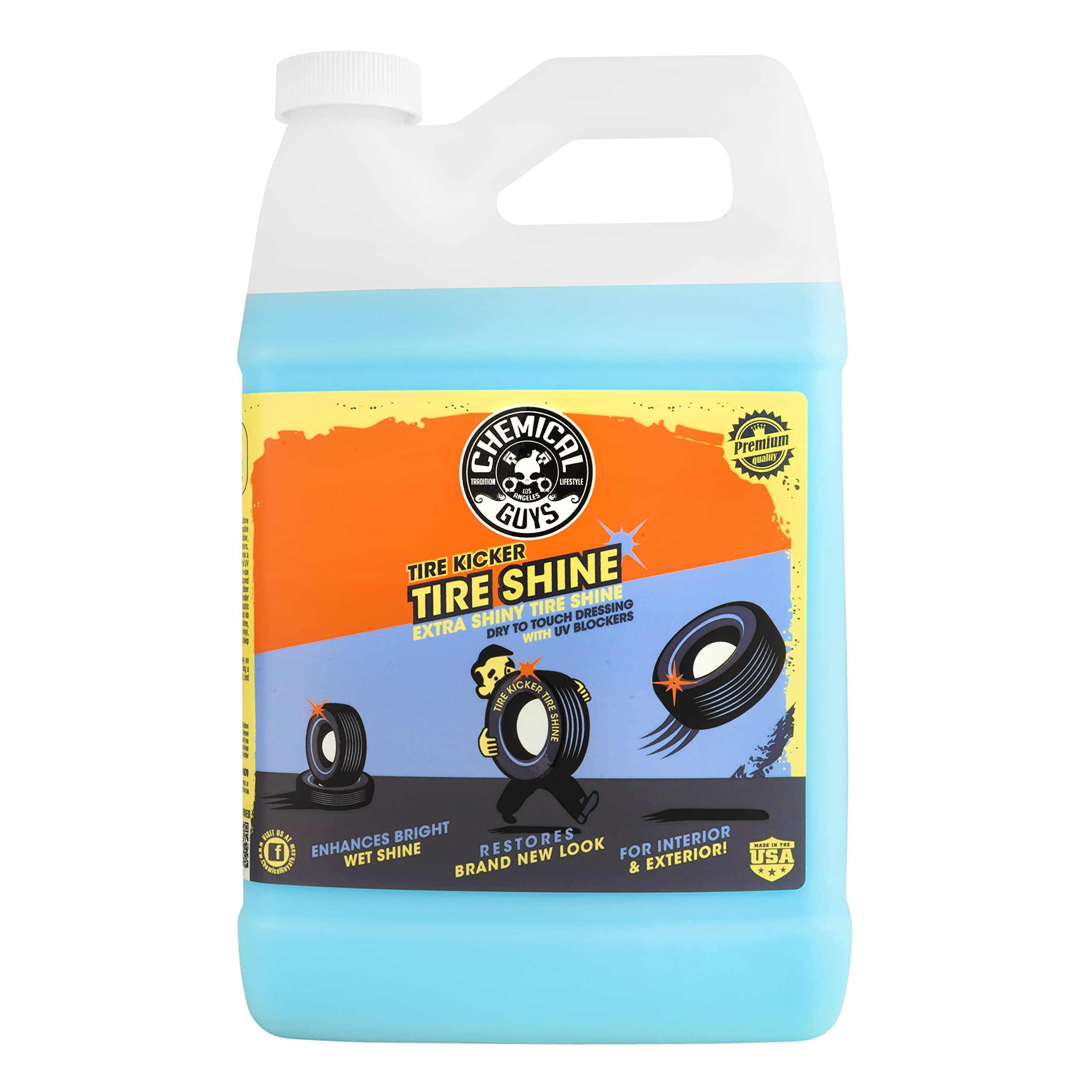 Tire Kicker Sprayable Extra Glossy Tire Shine (Works on Rubber Vinyl & Plastic) Safe for Cars, Trucks, Motorcycles, RVs & More, 128 fl oz (1 Gallon)