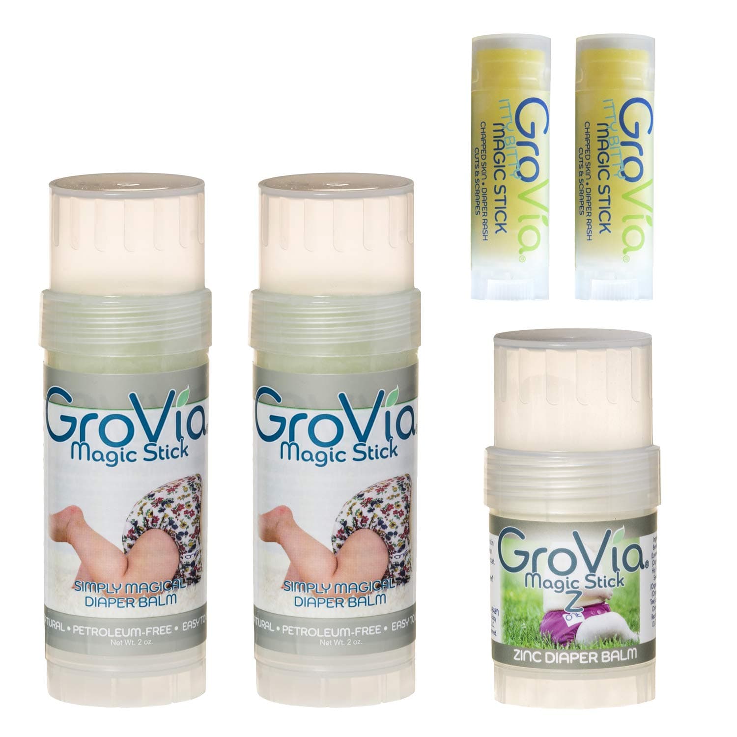 GroVia - Diaper Balm Bundle – (2) Magic Sticks – (1) Itty Bitty Magic Stick – (1) Magic Stick Zinc – Hypoallergenic