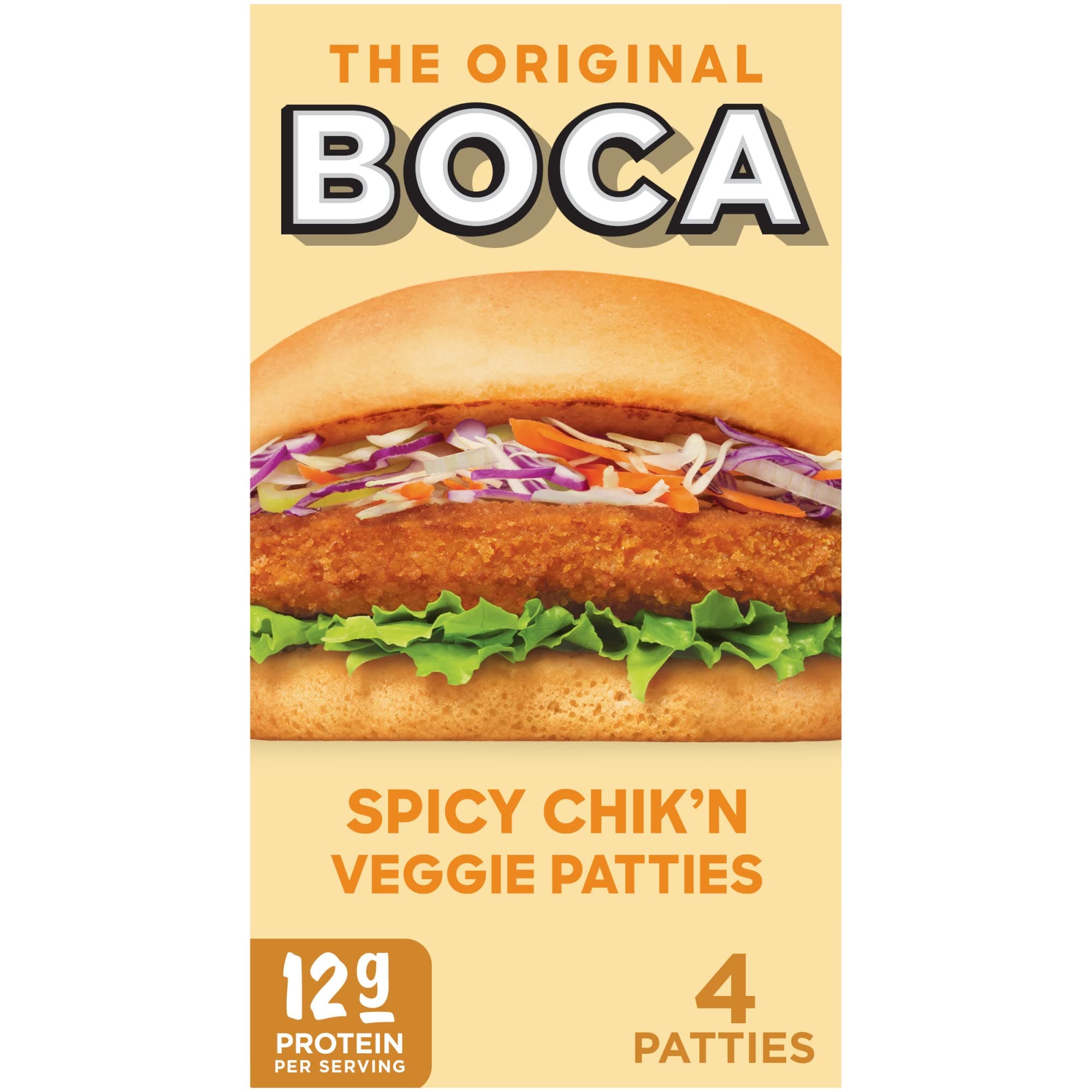BOCA Spicy Vegan Chik'n Veggie Patties with Non-GMO Soy (4 ct Box)