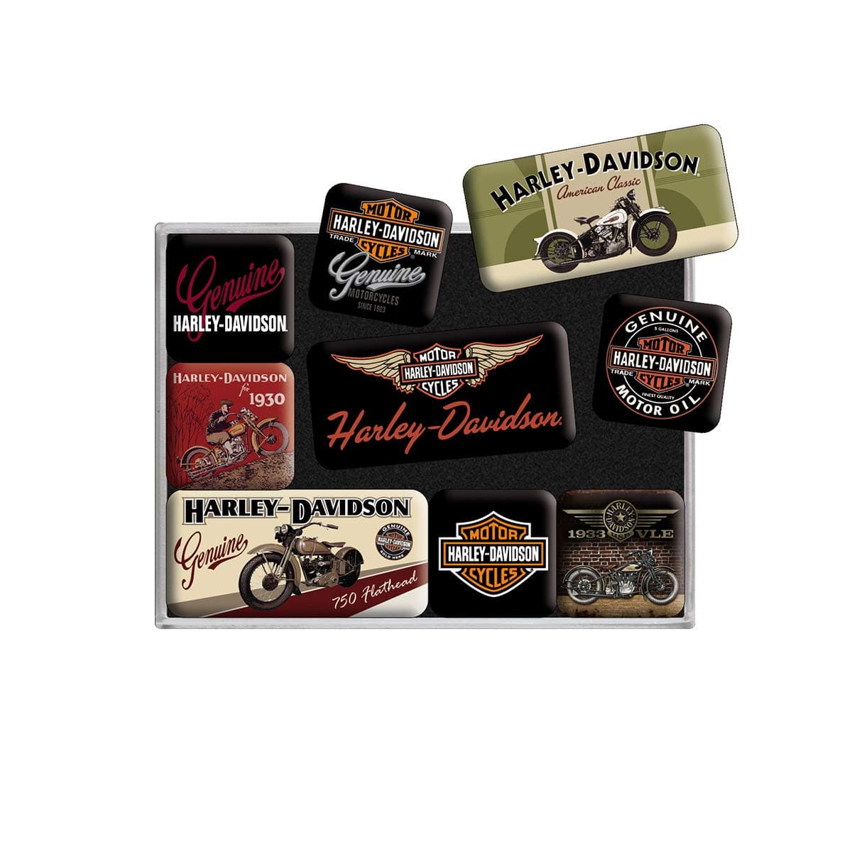 Nostalgic-Art , Retro-Style Fridge Magnets, Harley-Davidson Bikes – Gift for motorcycle fans, Magnet set for notice board, vintage design, 9 pieces