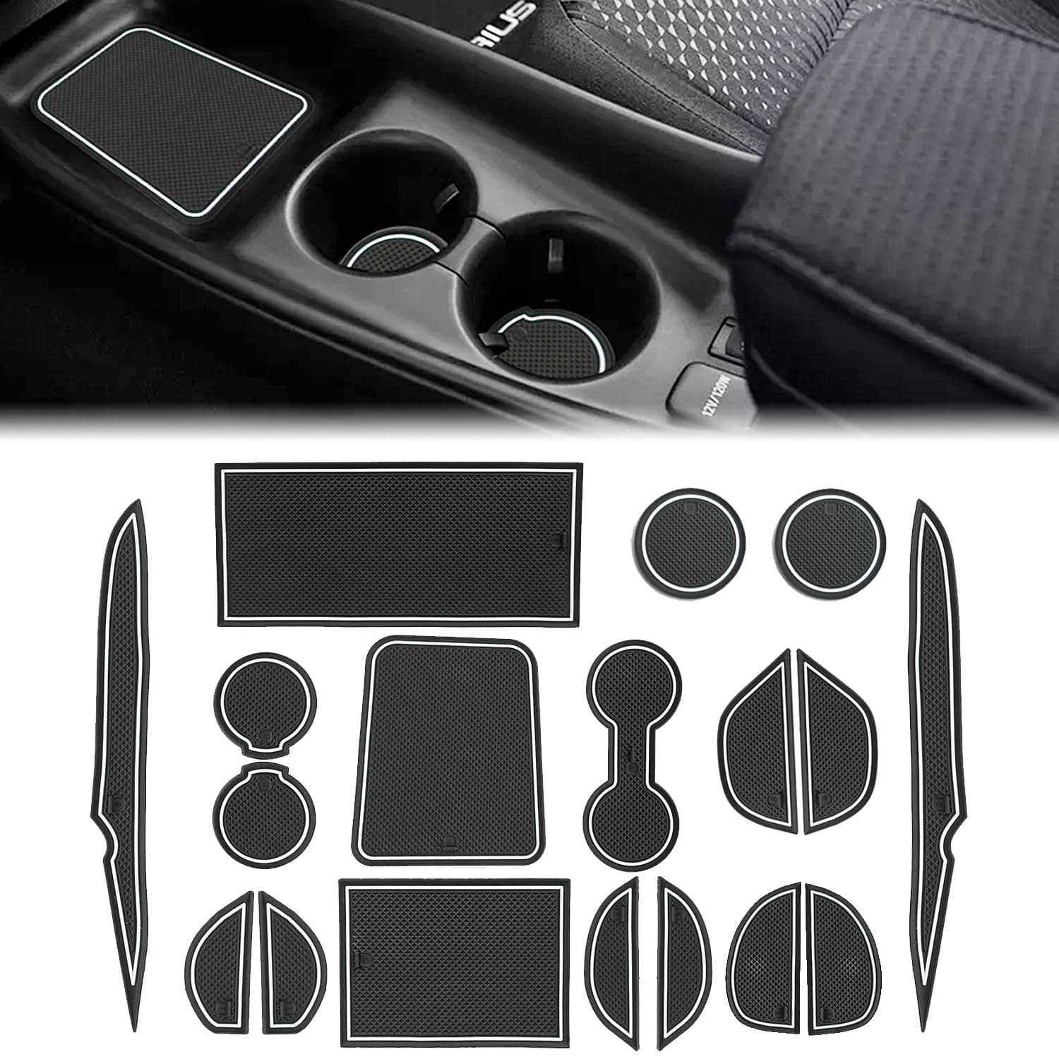 auovoAnti dust Mats for Toyota Prius Accessories 2016-2022 Custom Fit Door Pocket Liners Cup Holder Pads Console Mats(18pcs/Set, White)