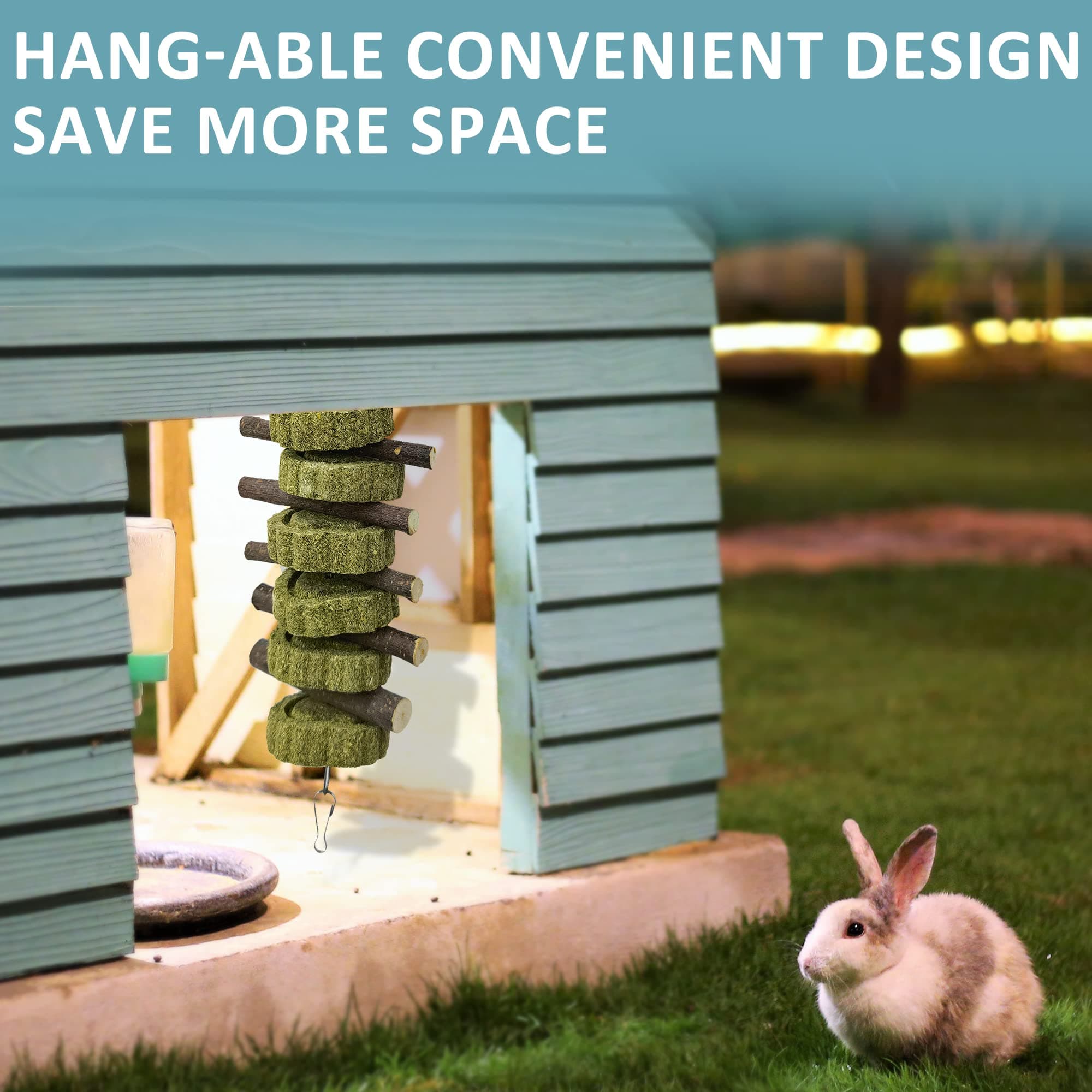 Arespark Pack-2 Rabbit Chew Toys, Organic Bunny Toys Apple Wood Branches/Timothy Hay Straw Cakes, Teeth Grinding Chew Treats for Guinea Pig Hamster Bunny Small Rodent, Juguetes para Conejos