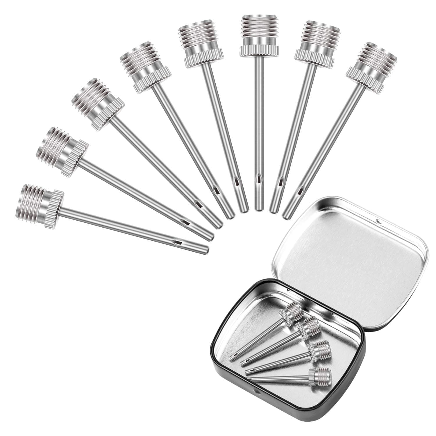 OUTGEAR 12 Pack Ball Pump Needles Inflating Needles with Tin Container Storage Box, US Standard Air Pump Needles Pack for Soccer Ball, Basketball, Volleyball or Other Inflatables Replacement, Black