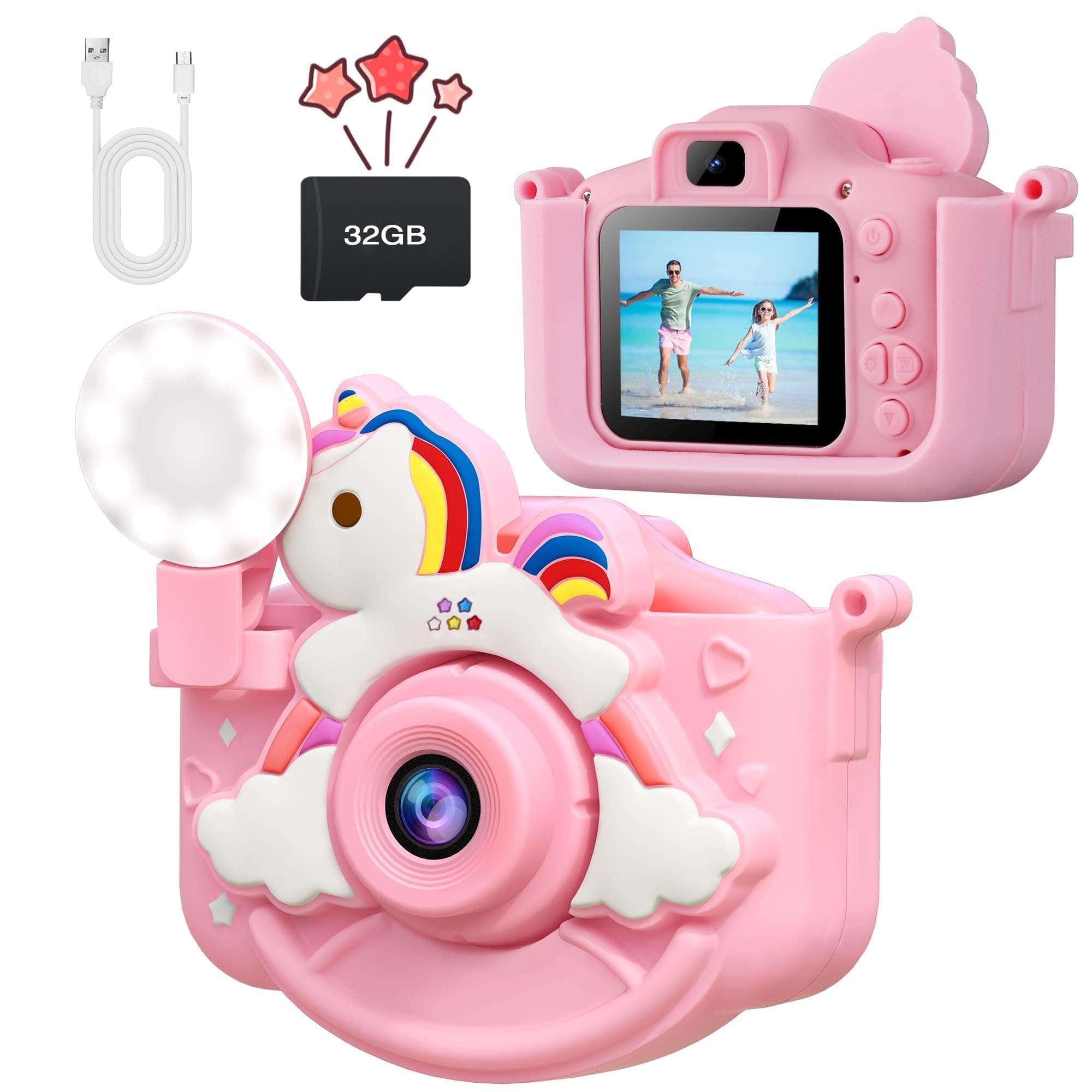 COSANSYS Kids Camera for Girls, 48MP Digital Camera for Kids, 1080P Toddler Camera and Video Camera, 32GB Card Christmas and Birthday Gifts Toy for Age 3-12 Year Old (Pink)