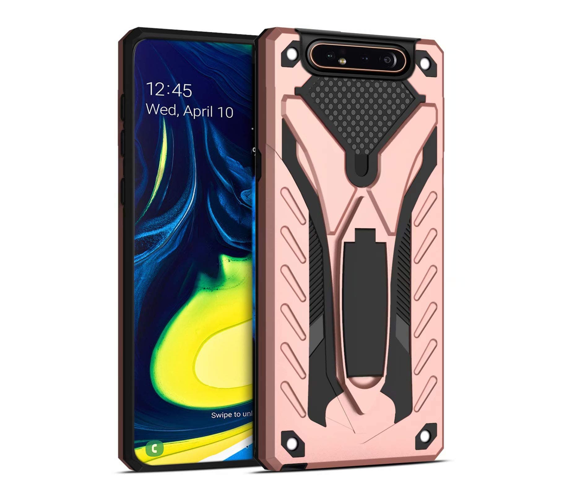 Galaxy A80 Case, Galaxy A90 Case,Full Body Protective Silicone Gel Personalised Phone Case with A Kickstand Holder for Samsung Galaxy A80/A90 (Rose Gold)