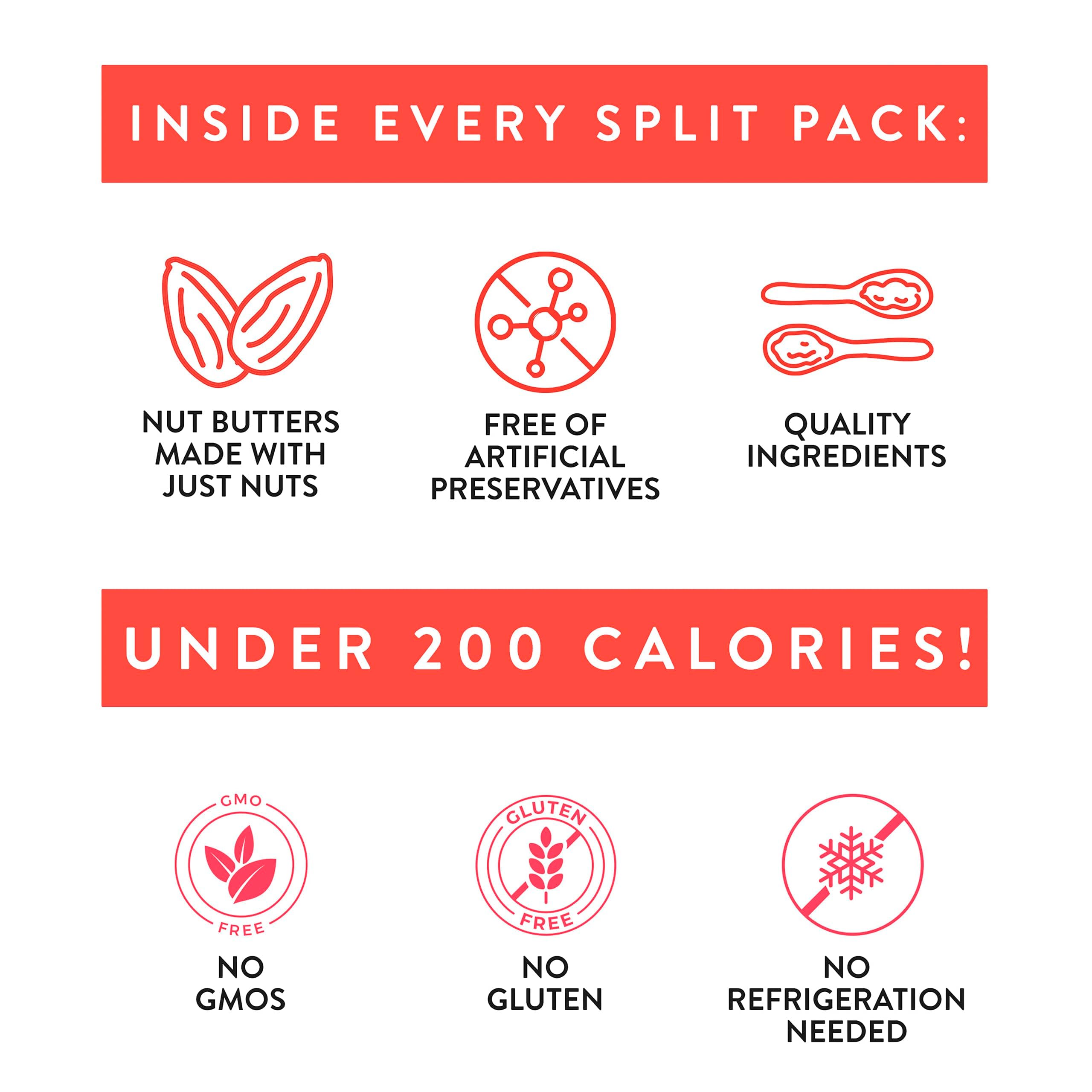 Split Nutrition Almond Butter and Strawberry Jelly Squeeze Packs - Non-GMO, Gluten Free Snack Pouch - On The Go Snack Made with Real Food - Zero Artificial Preservatives or Sweeteners (5 Pack)
