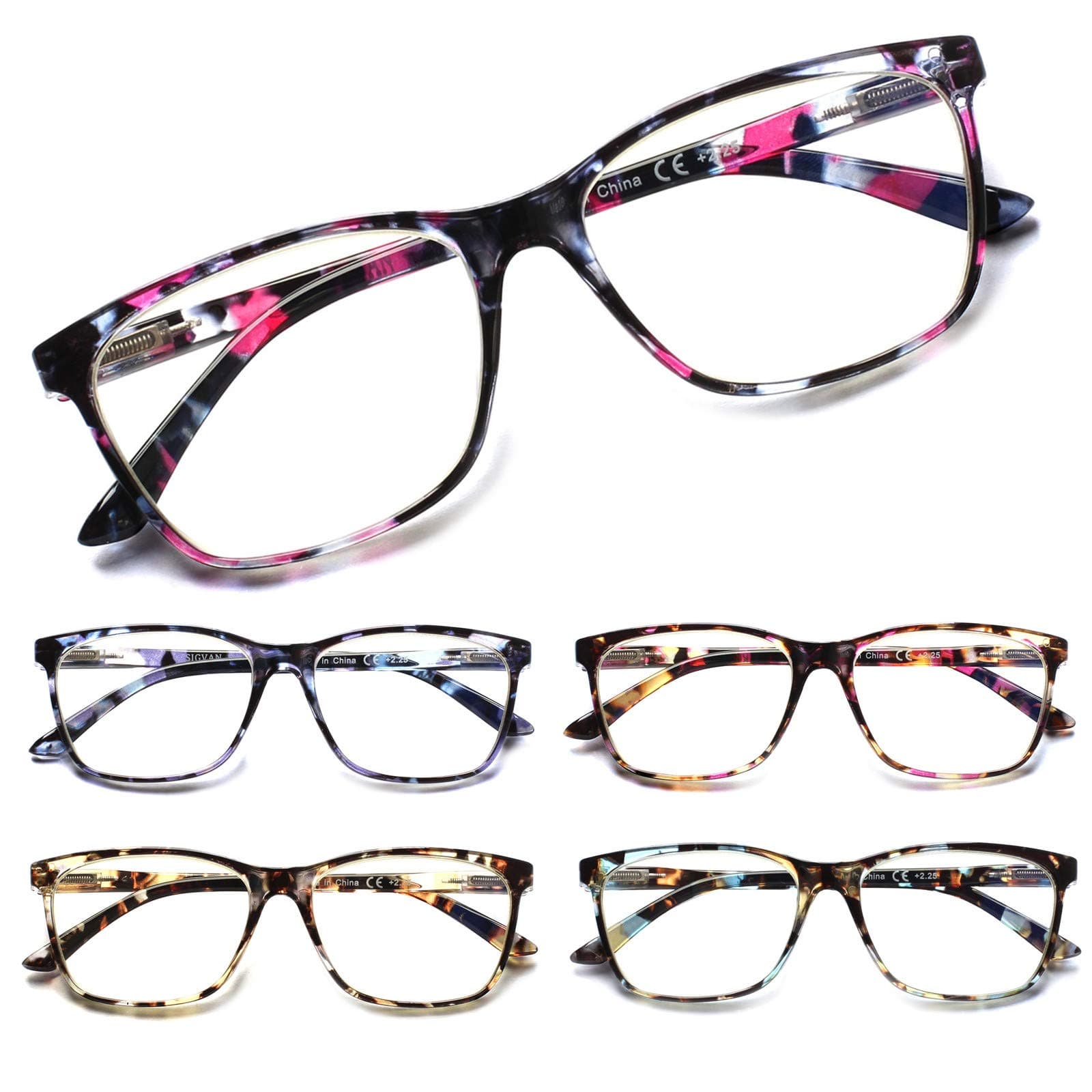 SIGVAN Ladies Reading Glasses Blue Light Blocking Spring Hinge Fashion Pattern Print Eyeglasses for Women