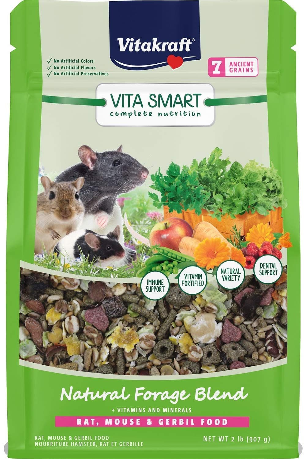 Vita Smart Rat Mouse and Gerbil Food 2 lb Bag with Wholesome Daily Nutrition Premium Seeds Grains Vegetables Fruits Fortified with Essential Vitamins Minerals for Small Pet Health