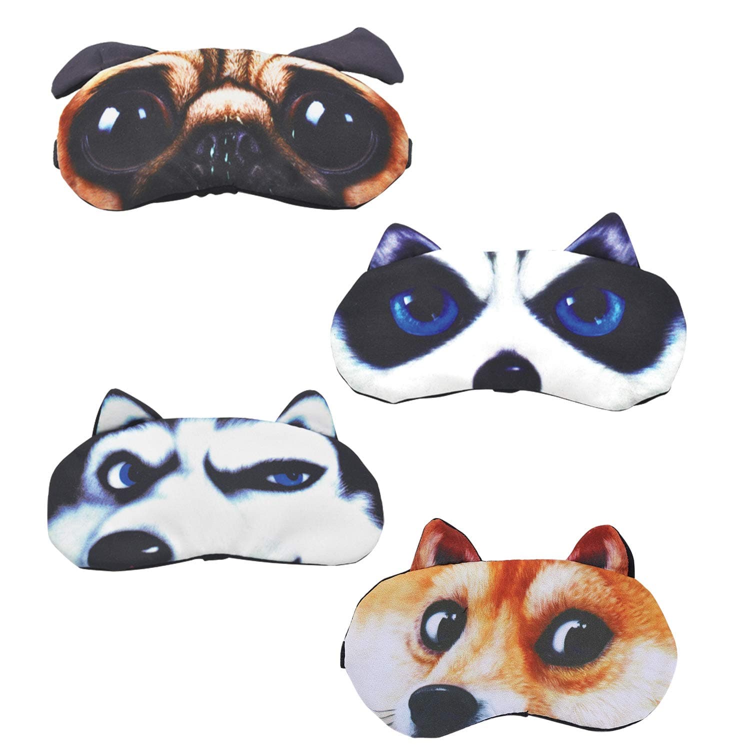 HYCLES 4 Pack Cartoon Animal Cute Sleep Eye Mask with Adjustable Strap Relaxed Sleeping Blackout Cat Dog Eye Cover Eyeshade for Kids Men Women Travel Rest/Blindfold Game