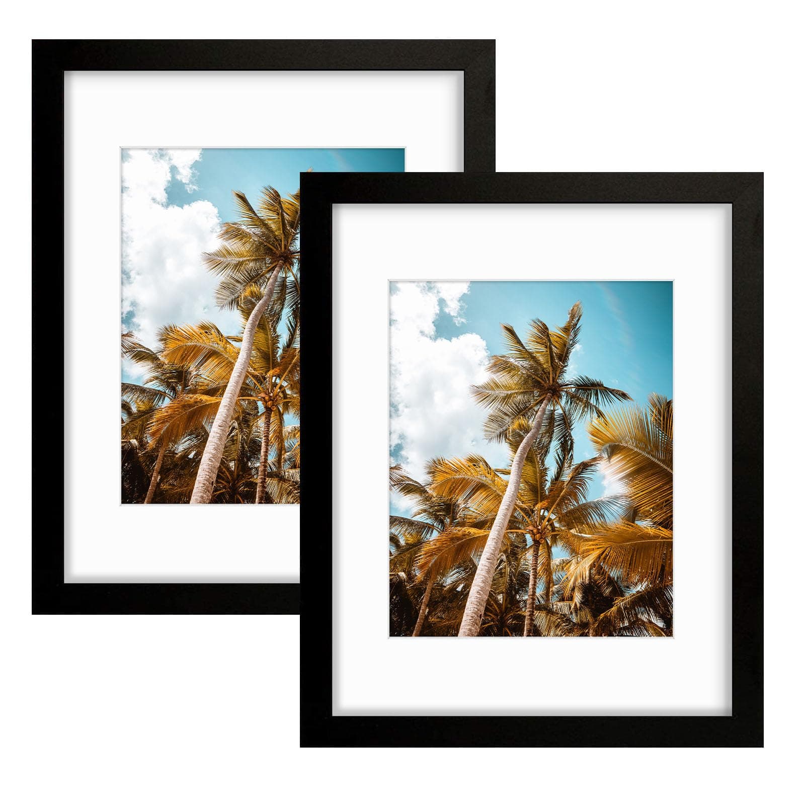 11x14 Picture Frame - Made to Display Pictures 8x10 with Mat or 11x14 Without Mat - Wide Molding - Pre-Installed Wall Mounting Hardware (Black, 2 Pack)