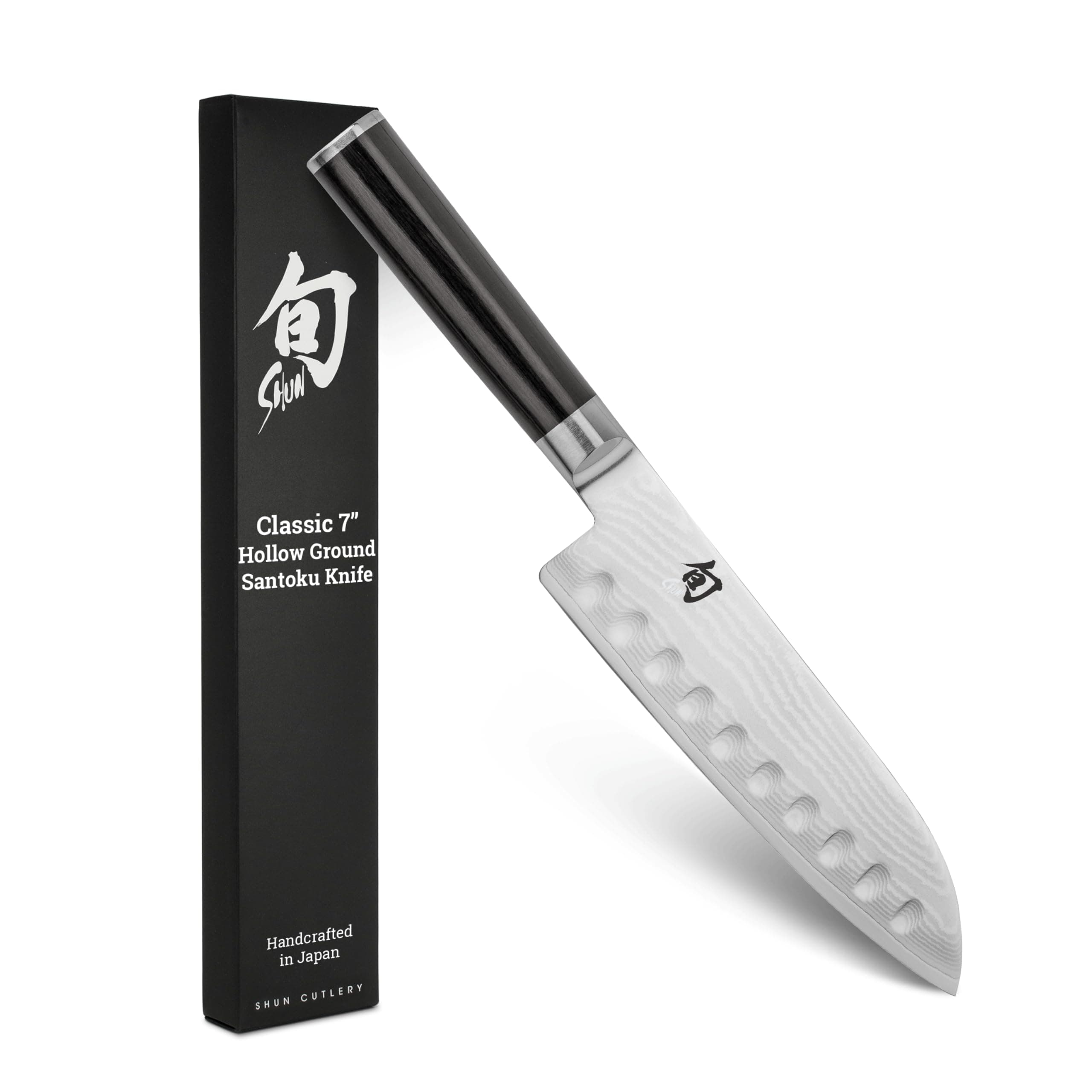 Classic 7" Hollow Ground Santoku Knife, Handcrafted Japanese Cutting Knife, VG-MAX Core with Damascus Stainless Steel Cladding, Pakkawood Handle