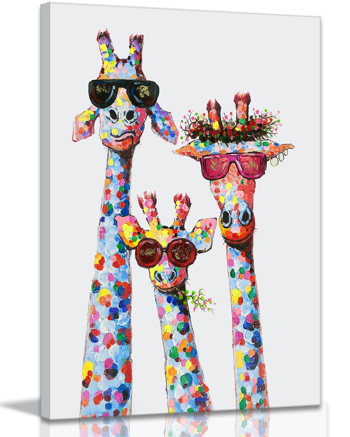 Tribute to art Giraffe Family Canvas Wall Art Animal Poster Prints Picture With Frame for Living Room Bedroom Nursery Office Kids Room Decor Gifts for Boy Girl and Babies(Lovely Giraffe, 16x12inch)