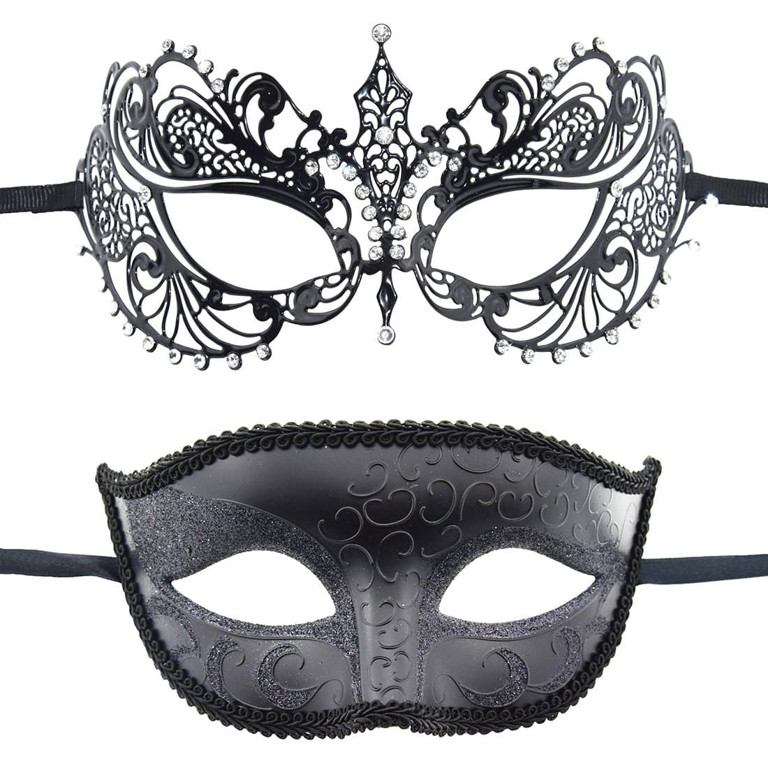 TANKEY His and Hers Venetian Mask Set Party Mask Set Masquerade Mask Wedding Ball Halloween Mask Mardi Gras Mask (Pattern 2)