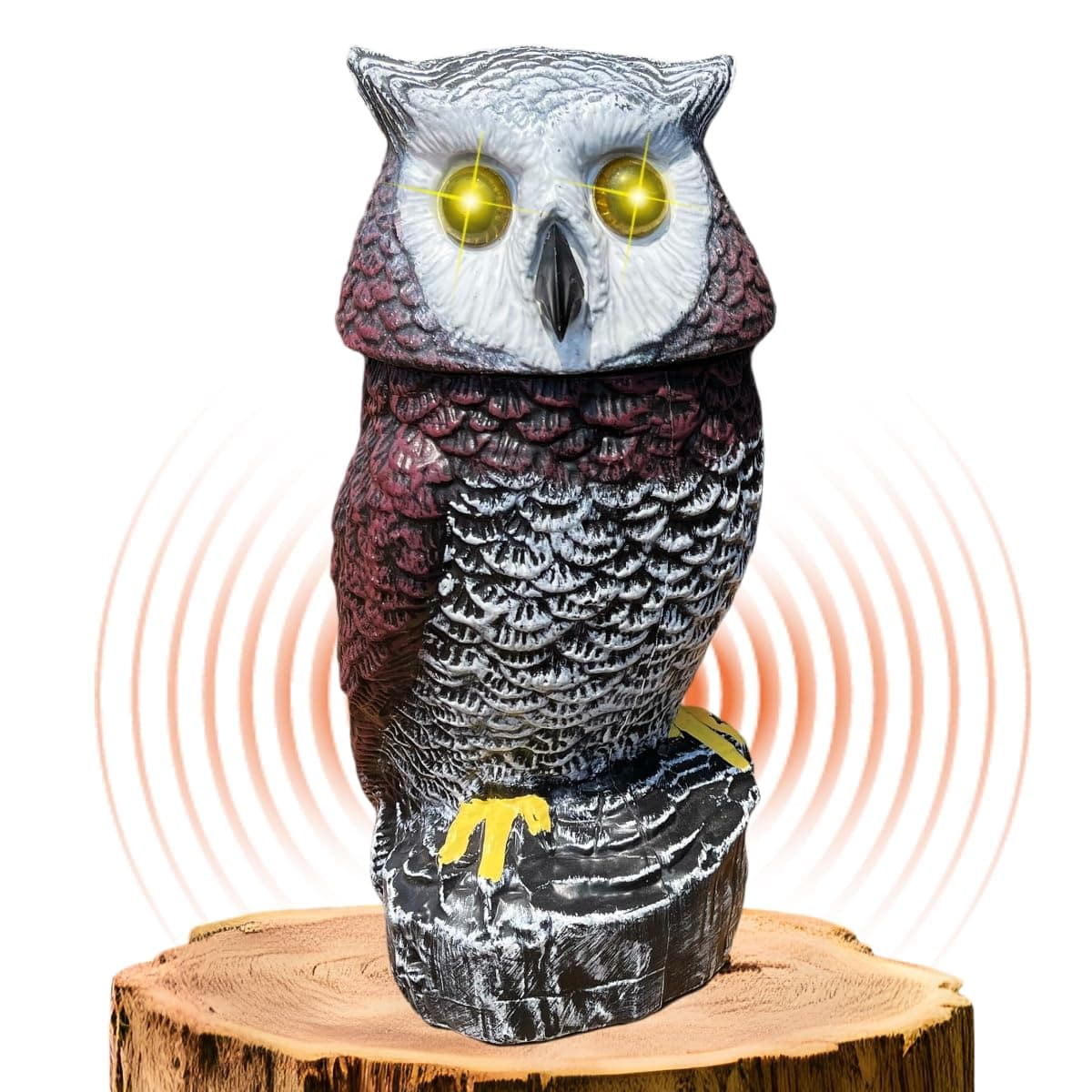 Solar Powered Garden Owl with Motion Detection, Rotating Head, Realistic Hoots and Silent Mode, Outdoor Statue and Sculpture, Owl Decoration for Home, Garden, Patio and Lawn