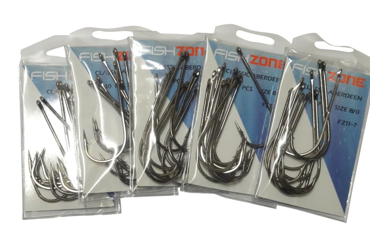 Fishzone 100 Hooks Superior Classic ABERDEEN Sea Fishing Hooks.- Available in size 8/0, 6/0, 4/0, 3/0, 2/0, 1/0, 1, 2, 4 and 6 - Ideal for most Sea Fishing Needs