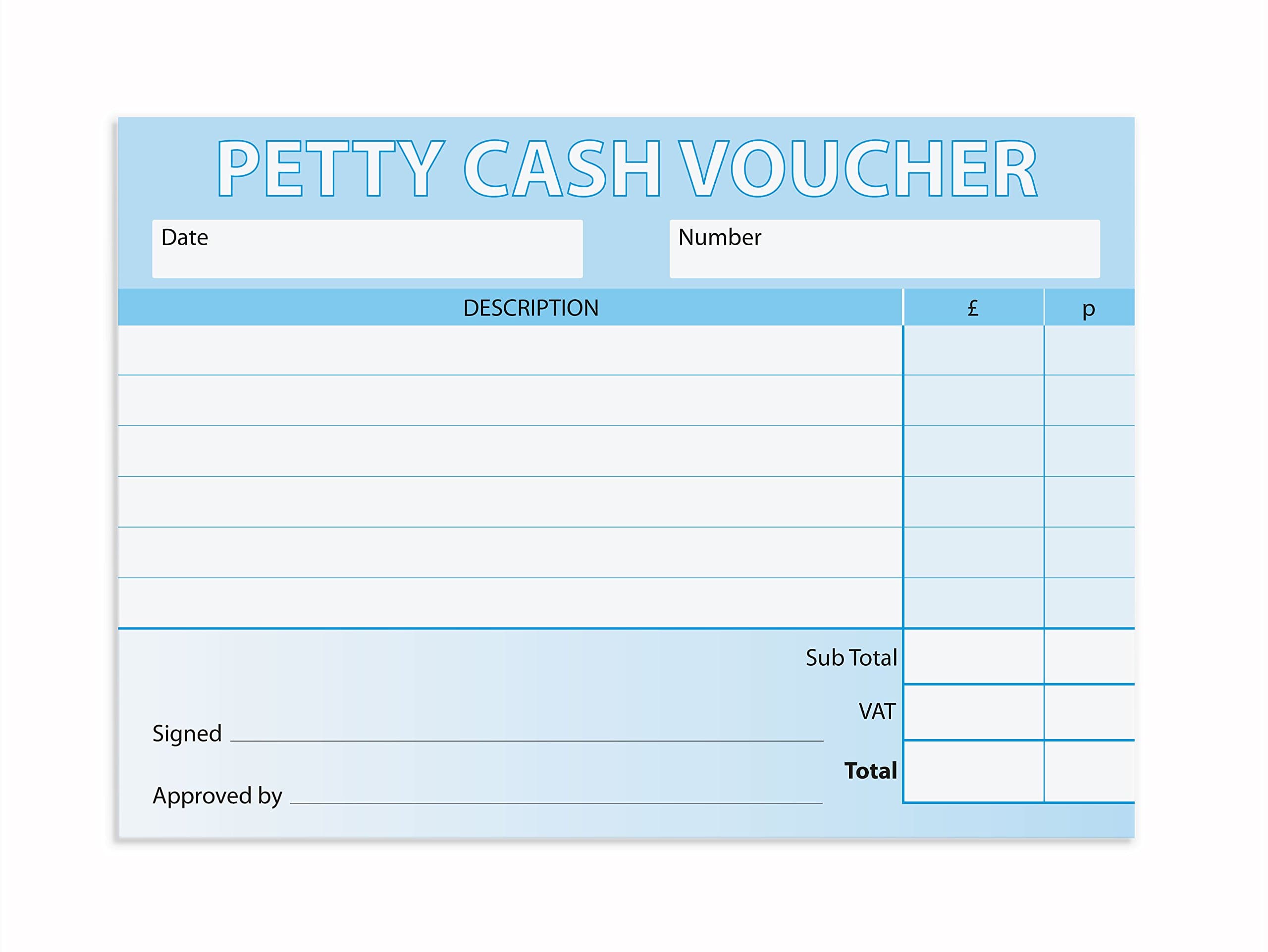 Petty Cash voucher pad, 100 vouchers per pad - pack of 10, 1,000 vouchers in total