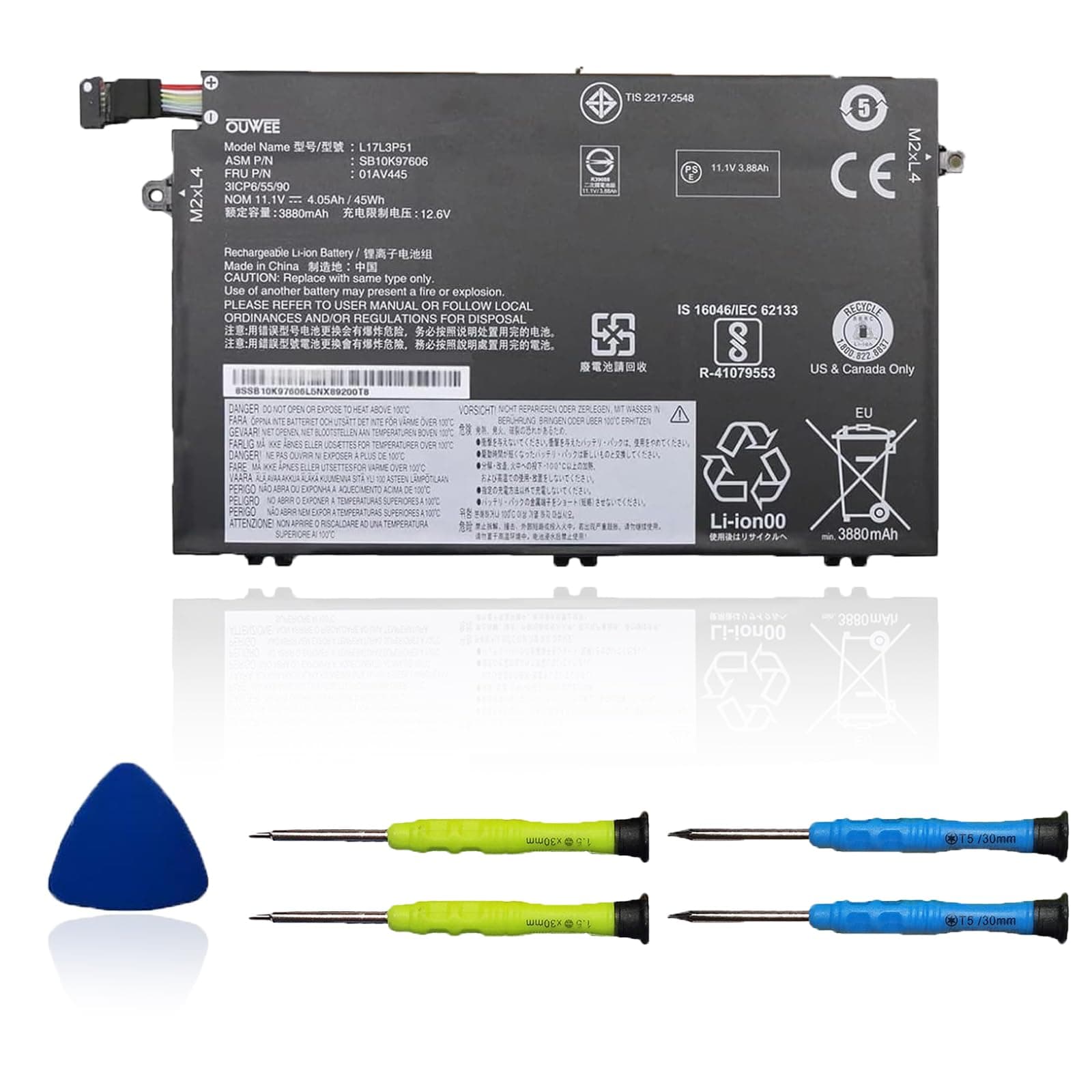 L17L3P51 Laptop Battery Compatible with Lenovo ThinkPad E14 E15 E480 E485 E495 E580 E585 E490 E590 E595 Series SB10K79606 01AV445 L17C3P51 01AV448 L17M3P52 01AV447 L17M3P51 01AV446 11.1V 45Wh