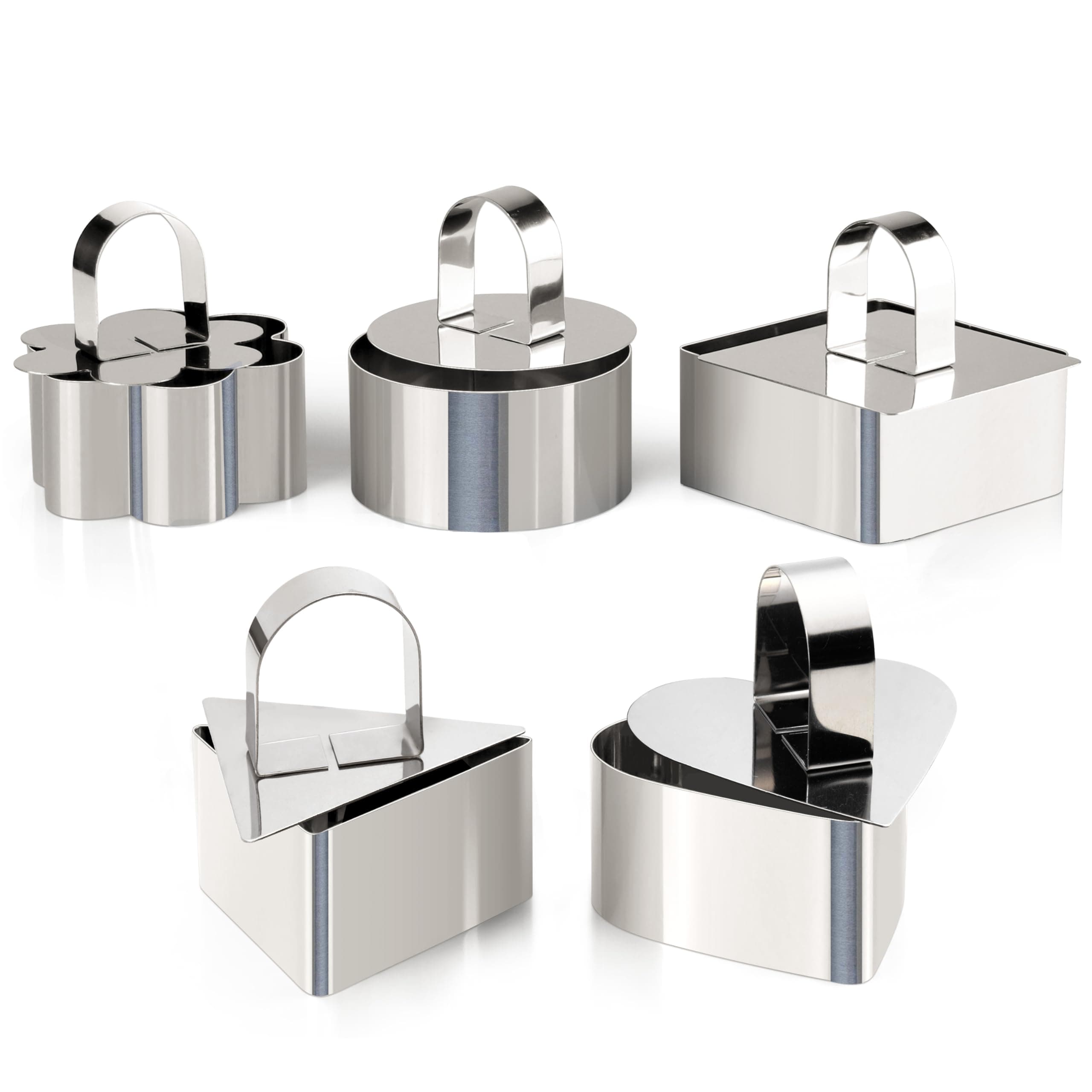 Set of 5 Cake Ring Mold, Stainless Steel 3” Dessert Food Molds with Pushers, Food Cooking Rings for Tuna Tartare, Pancake, Rice