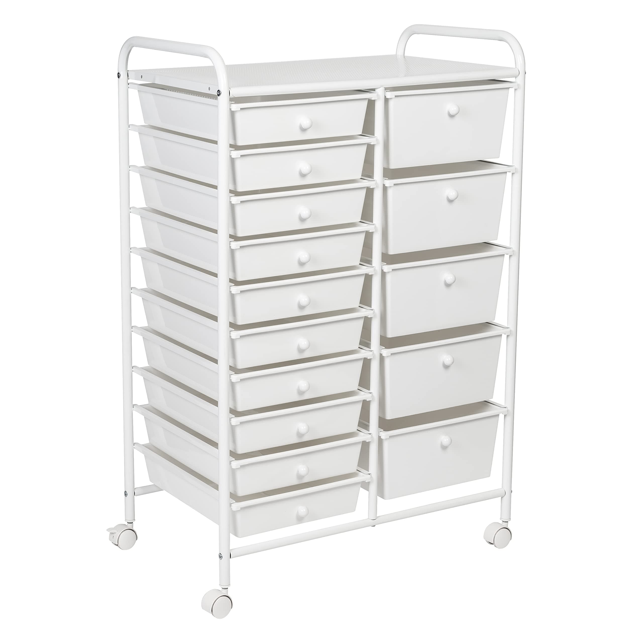 Honey-Can-Do 15-Drawer Metal Rolling Storage Cart, White Steel Multi-Purpose Organizer with Wheels, Heavy Duty Mobile Utility Trolley for Home Office, School, and Craft Supplies