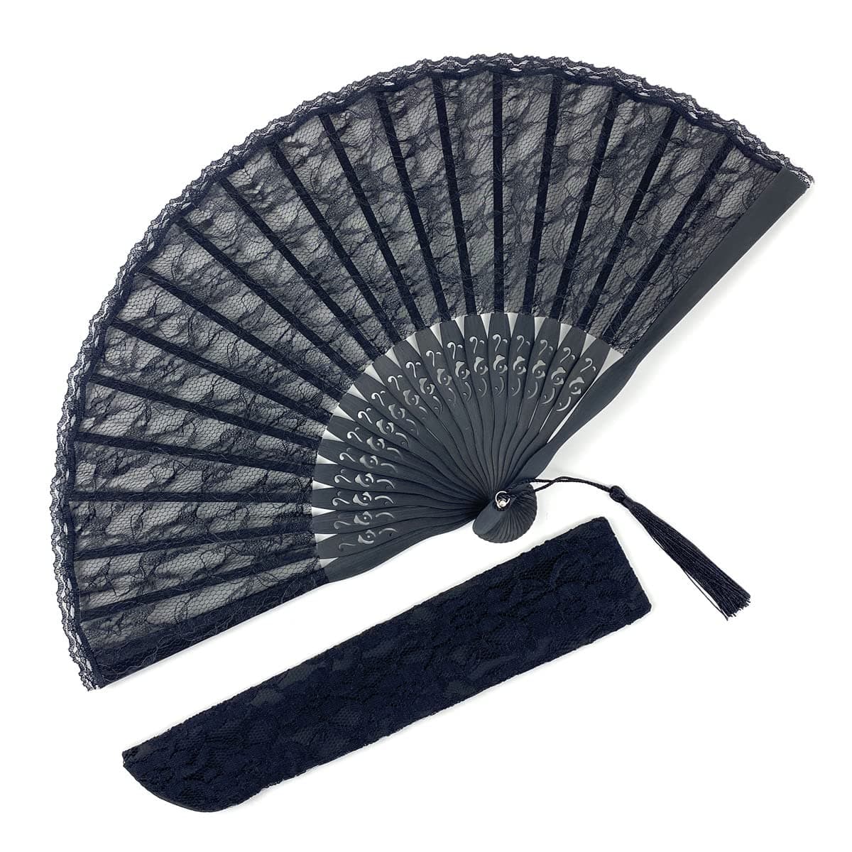 Eastern Wind 8.3" Japanese Chinese Fan Black lace Fan Hand Fans for Women,Folding Fan Handheld for Wedding