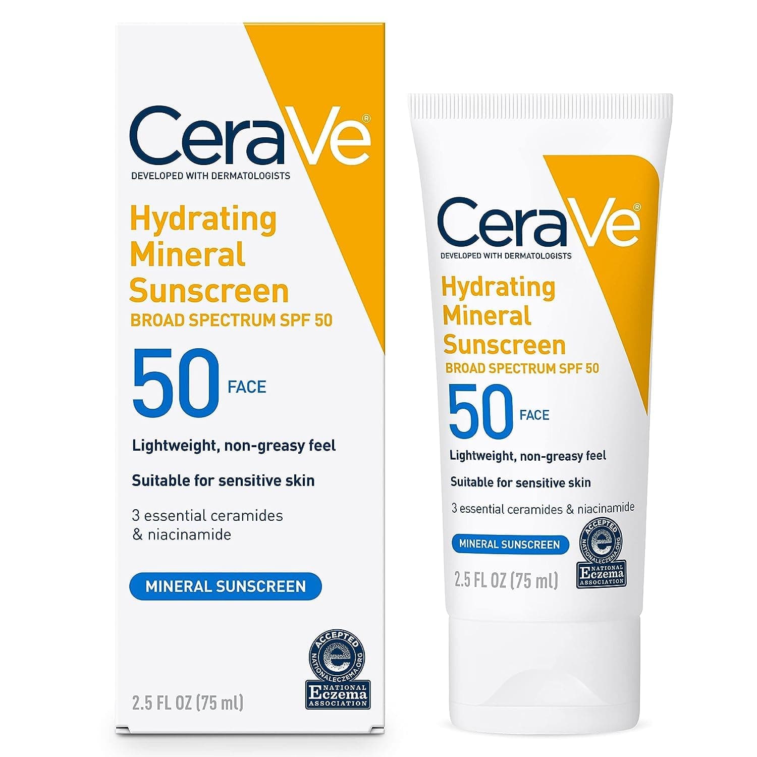 CeraVe 100% Mineral Sunscreen SPF 50 | Face Sunscreen with Zinc Oxide & Titanium Dioxide for Sensitive Skin | 2.5 oz, 1 Pack (Packaging May Vary)