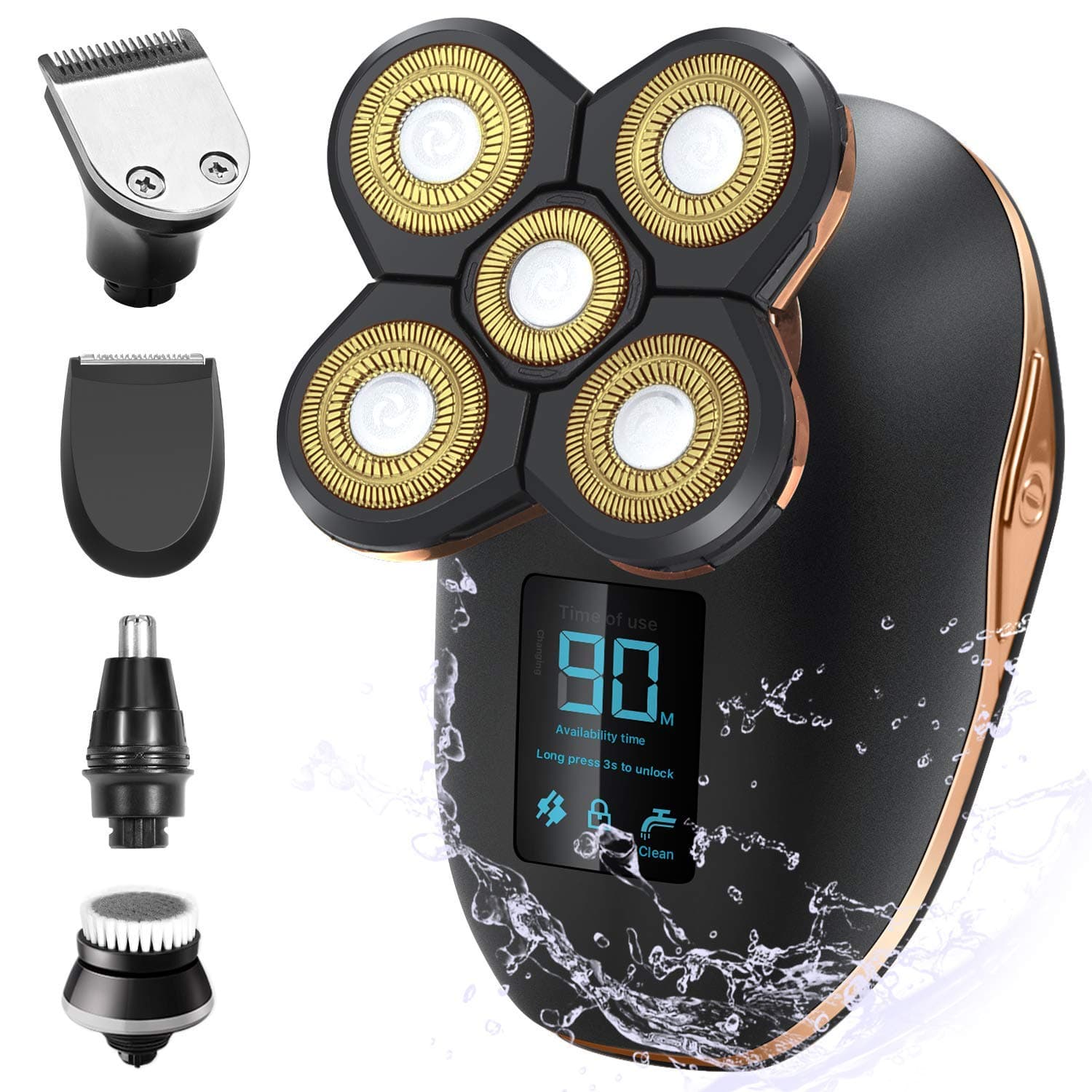 Electric Razor for Men Head Shaver for Bald Men GroomingWet Dry Rotary Shavers Five-Headed Razor Nose Hair Trimmer Clippers Facial Cleansing Brush Cordless (blue)