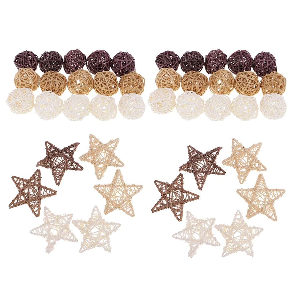 42Pcs Star Wicker Rattan Ball Christmas Party Garden Decoration Ornament 7cm 3cm
