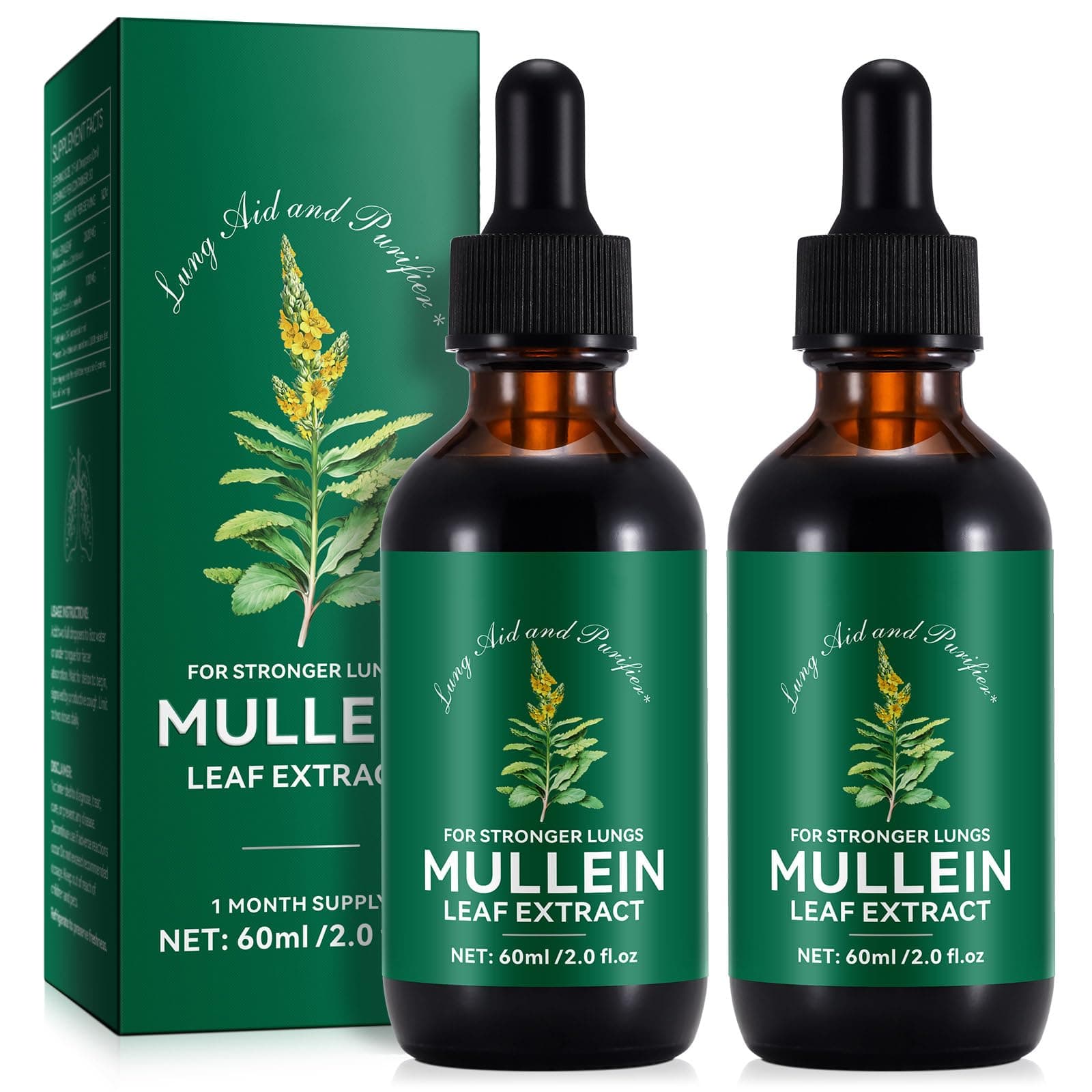 2 Pack Mullein Drops for Lungs, Mullein Leaf Extract with Chlorophyll,Mullein Leaf Extract for Lung Cleanse and Respiratory Support -2 Bottles