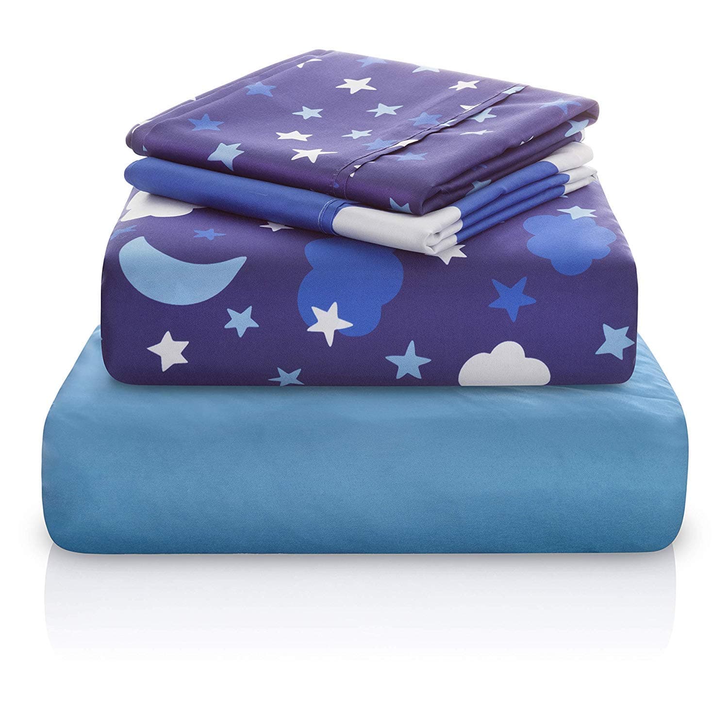 Unisex Twin Bed Sheets | 4 Pc Gender Neutral Kids Bedding Set | Starry Night Sky Print | 1 Flat & 1 Fitted Sheet, 2 Pillow Cases | Durable Super-Soft, Double-Brushed Microfiber | 15” Deep