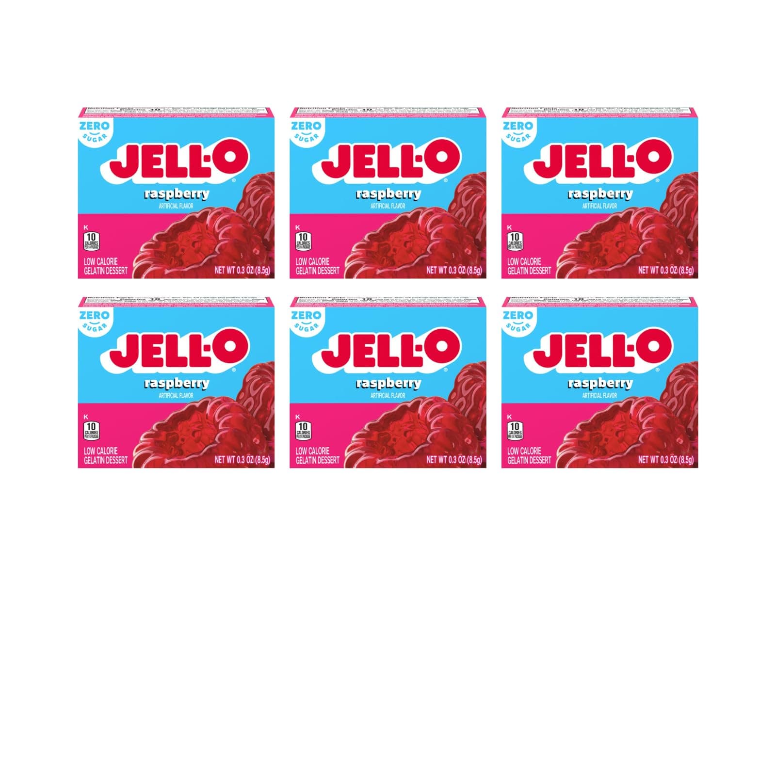 JELL-O Raspberry Sugar Free Gelatin Dessert Mix (0.3 oz Boxes, Pack of 6)