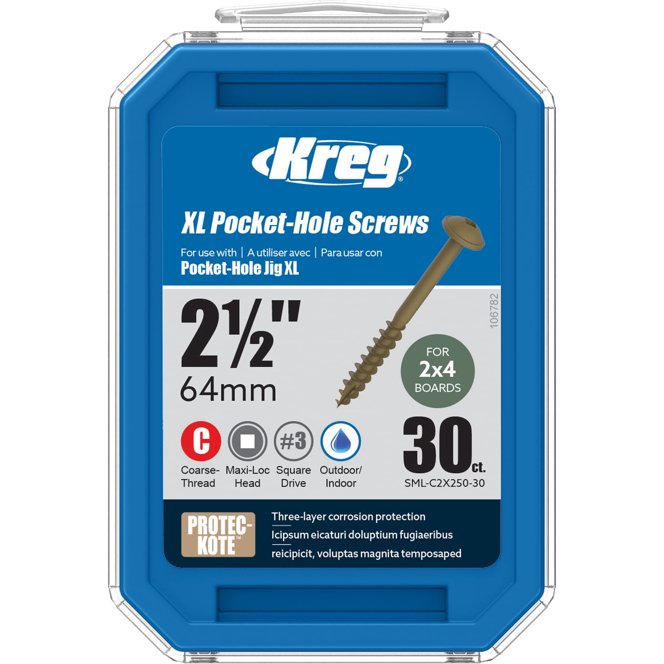 Kreg Tool Company Sml-C2X250-30 Hd Pocket Hole Screws 30 Ct