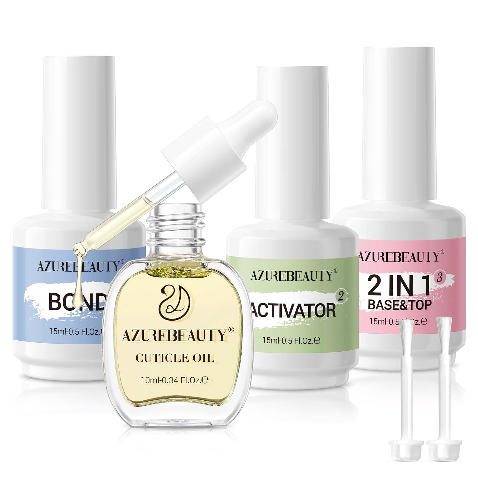 AZUREBEAUTY Dip Powder Liquid Set 15ml: Nail Repair Cuticle Oil, 2-in-1 Base Top Coat, Activator & Bond for Manicure Salon/Home, No Lamp Needed -